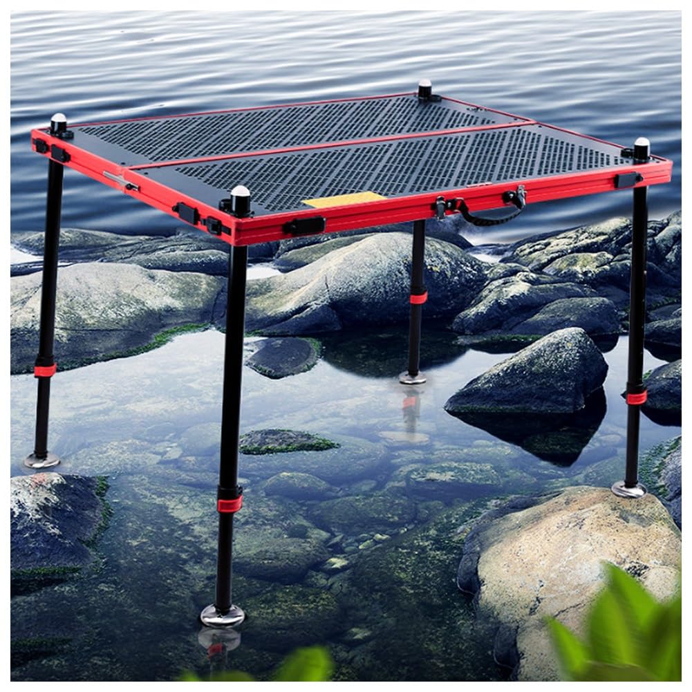 Piattaforma da Pesca in Lega di Alluminio ad Altezza Regolabile for Tutti i Terreni - Dock Portatile Pieghevole con Superficie Antiscivolo(100x90cm)
