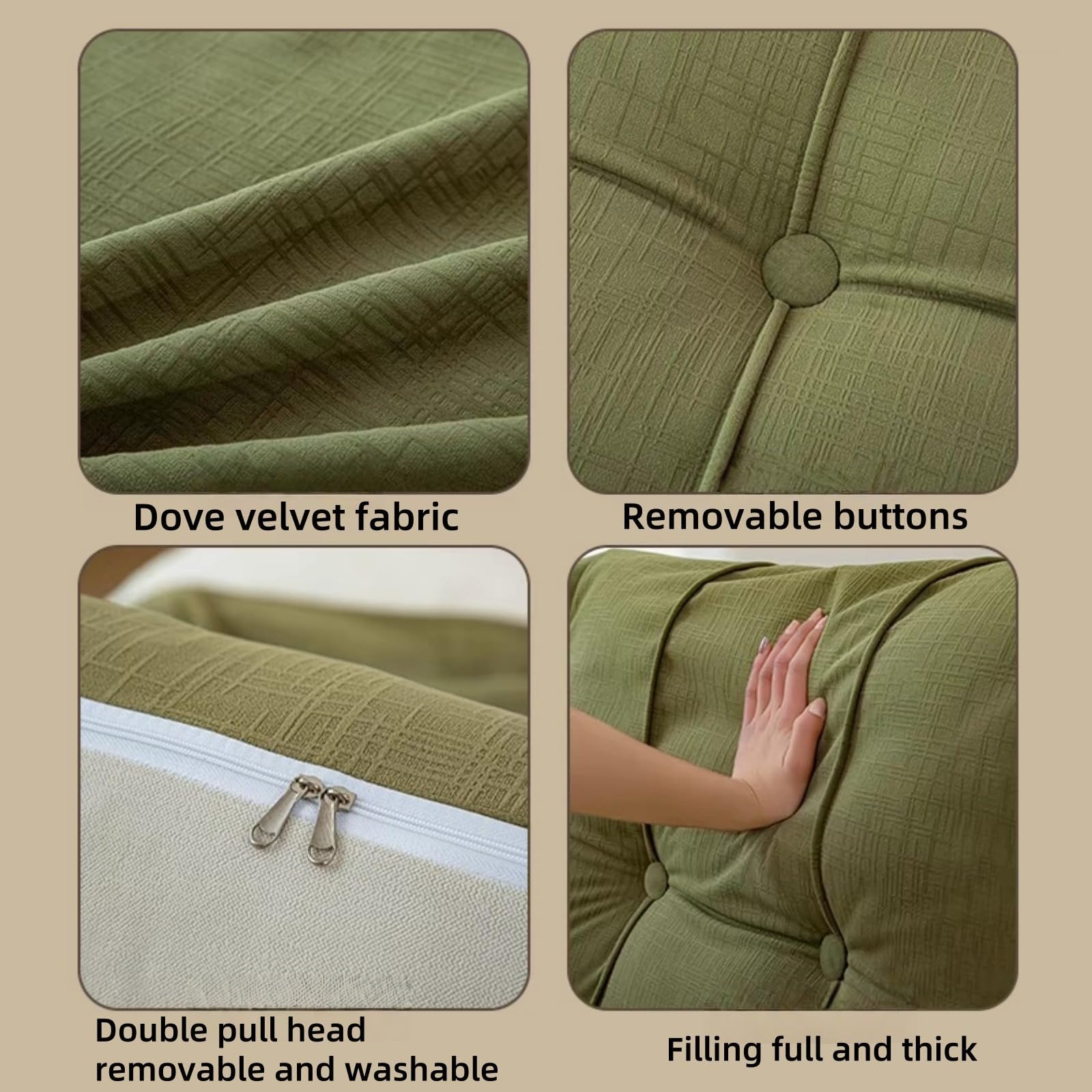 Cuscino pieghevole in velluto per testiera del letto, sfoderabile, elegante pannello imbottito, ideale per letti queen e king size