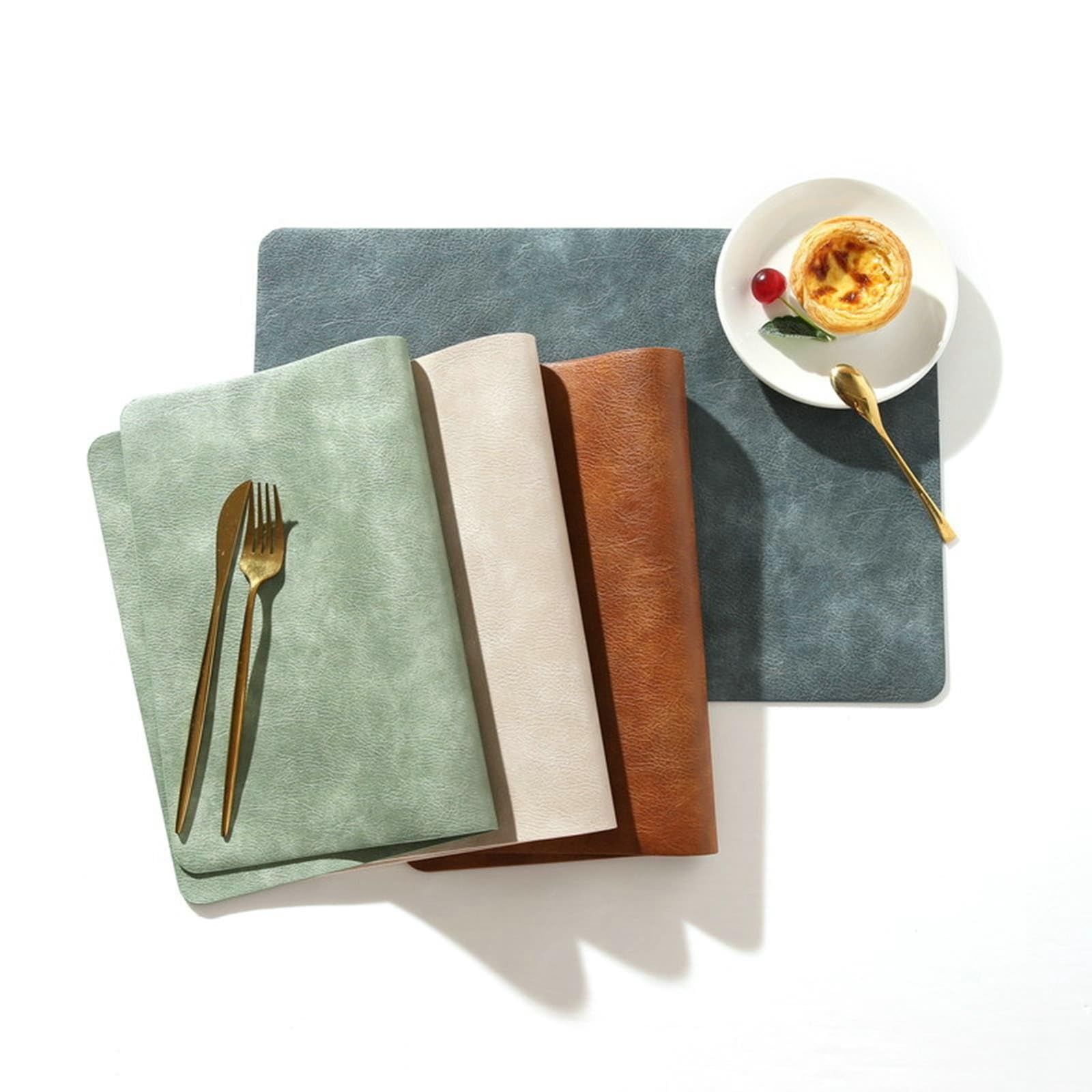 Epinki Tischset 30x43cm Zum Geburtstag 10pcs, PU Leder Tischuntersetzer Doppelseitige, Quadratisch Tisch Platzset Abwaschbar Motiv für Küche und Restaurant, Grau