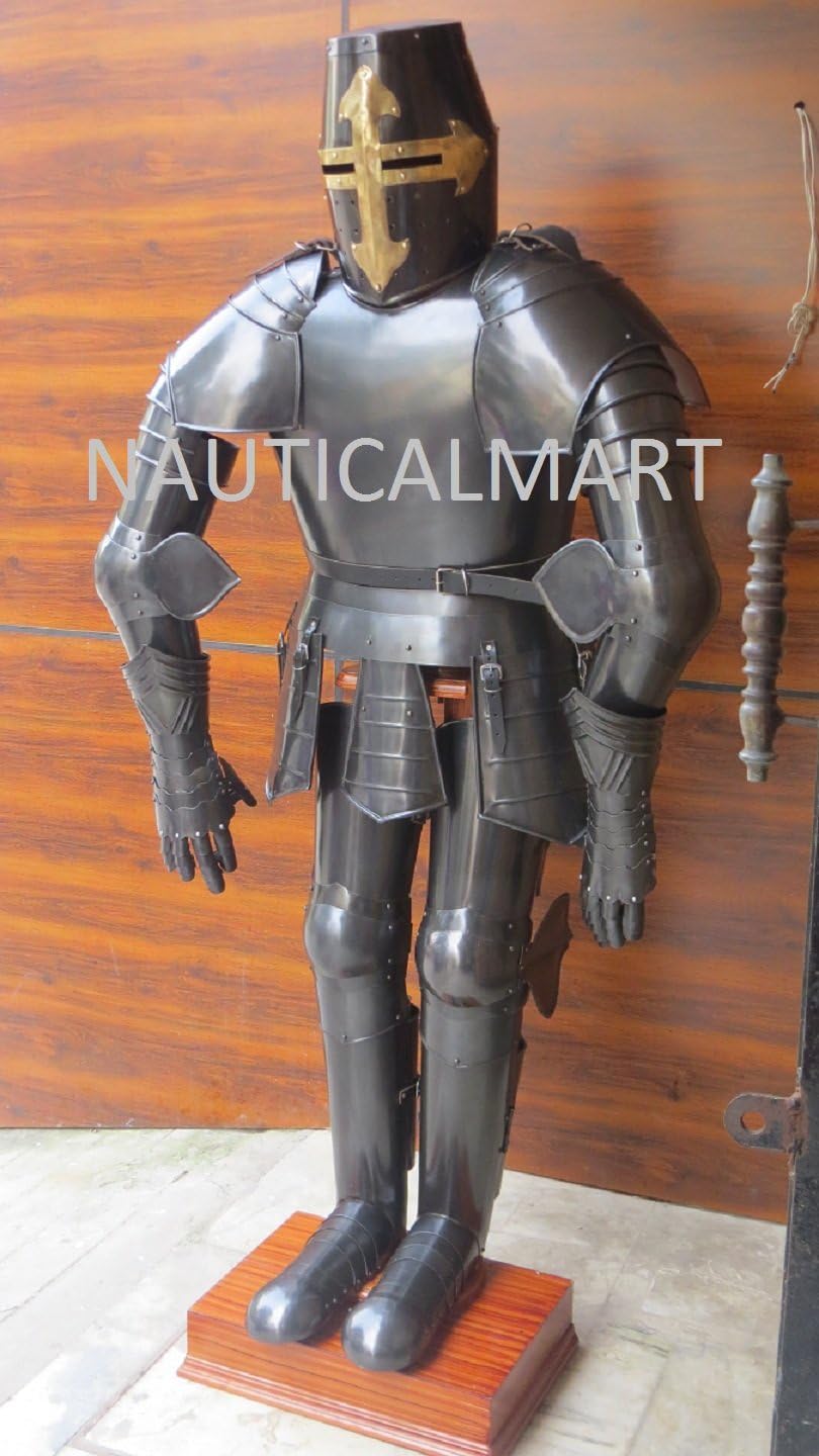 Medieval Knight Blackened Crusader Full Suit of Armor Halloween Costume
