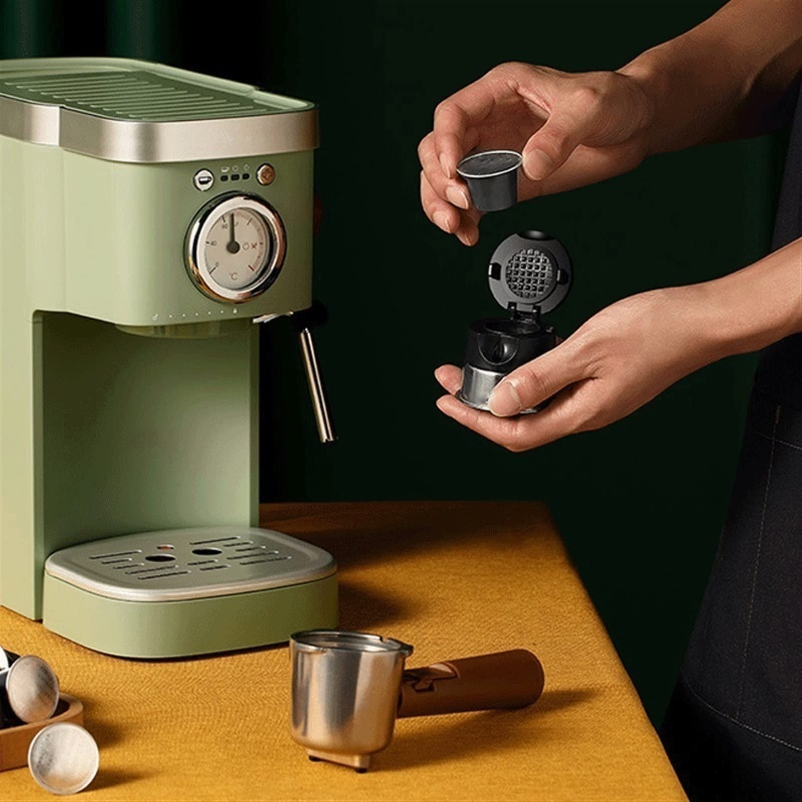 Ekspresy do kawy ekspres do kawy retro zielony spieniacz do mleka proszek kapsułka espresso do robienia napojów (UK)
