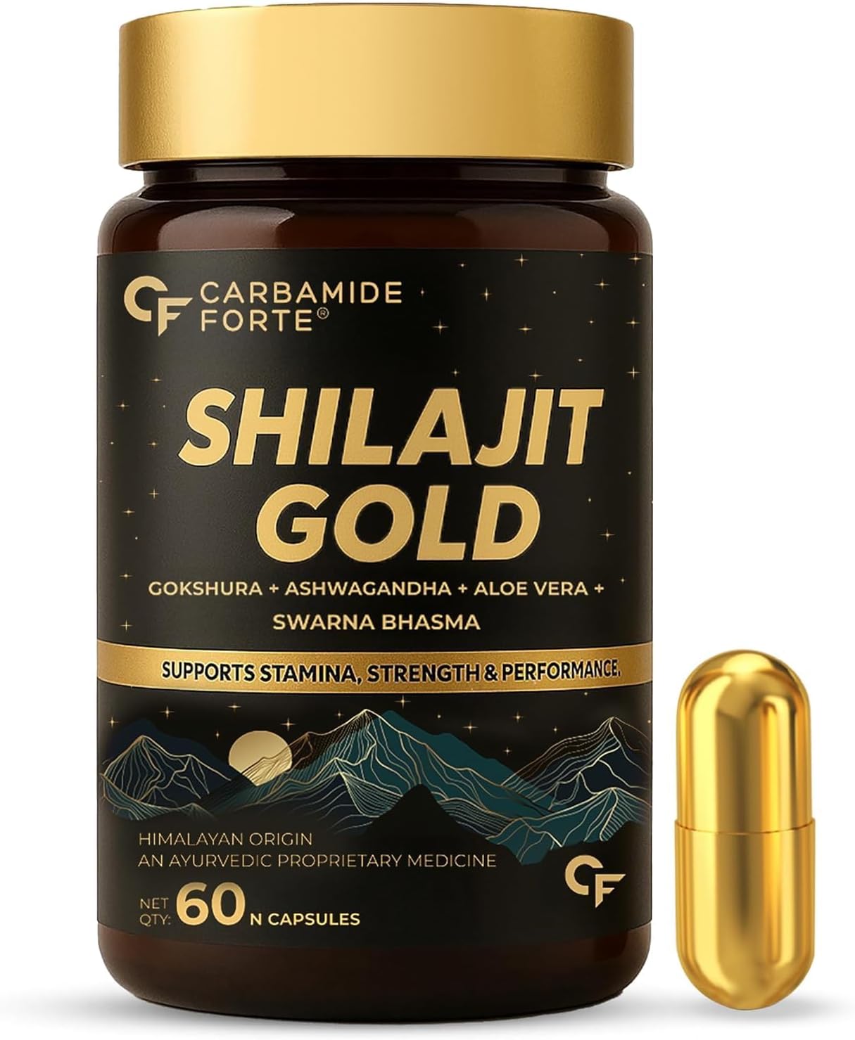 Shilajit Gold Capsules For Men With Pure Shilajit Swarna Bhasma,Gokshura,Ashwagandha | Himalayan Shilajiit For Men | Shilajeet Gold Original | Shilajeet Capsule | 60 Veg Capsules