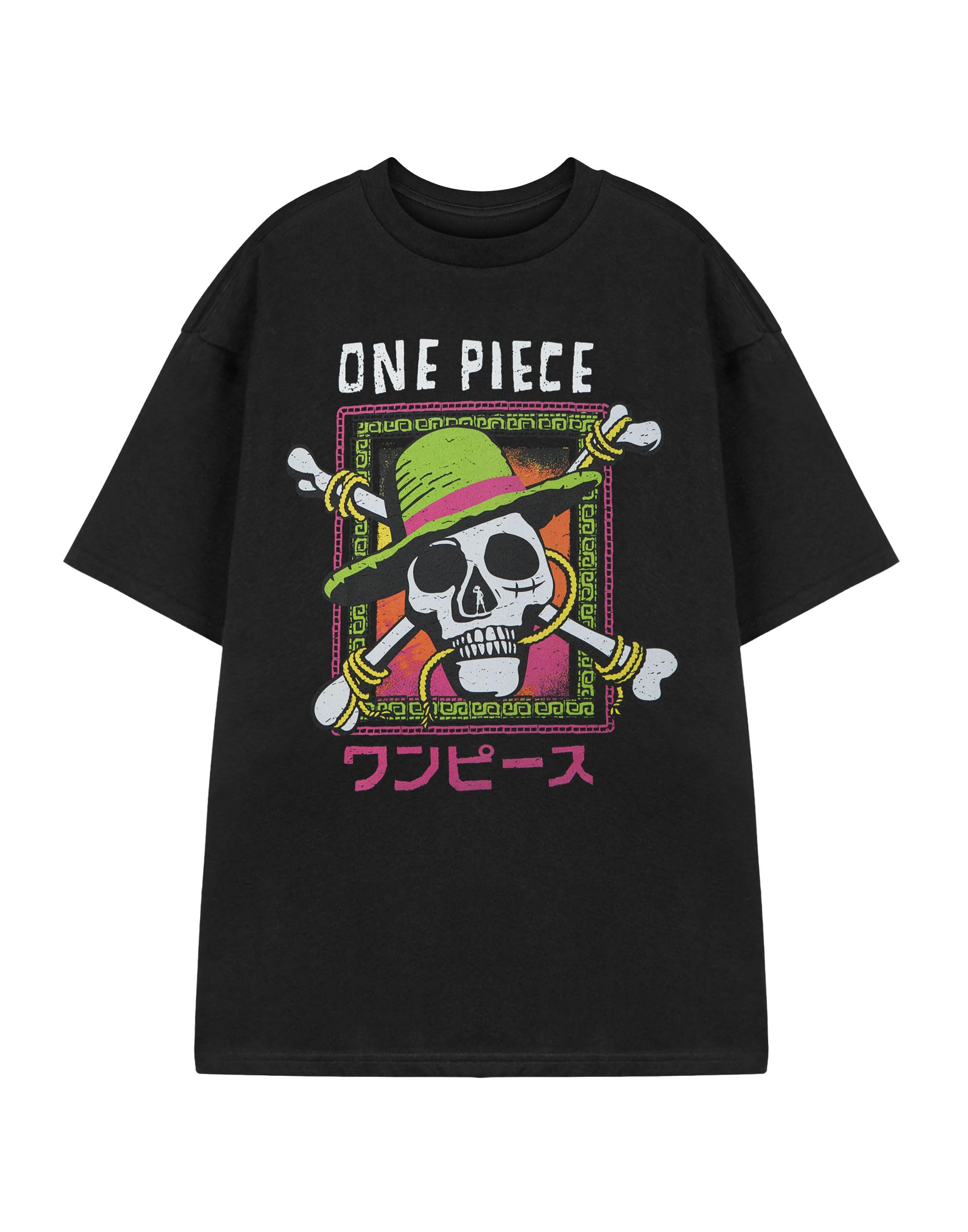Vanilla Underground Men's Black - Skull One Piece Skull Black T-Shirt | Graphic Tee Short Sleeve Top | Pirate Anime Skull Design | Cotton Crew Neck Shirt | & Teens Manga Fan Apparel Gift