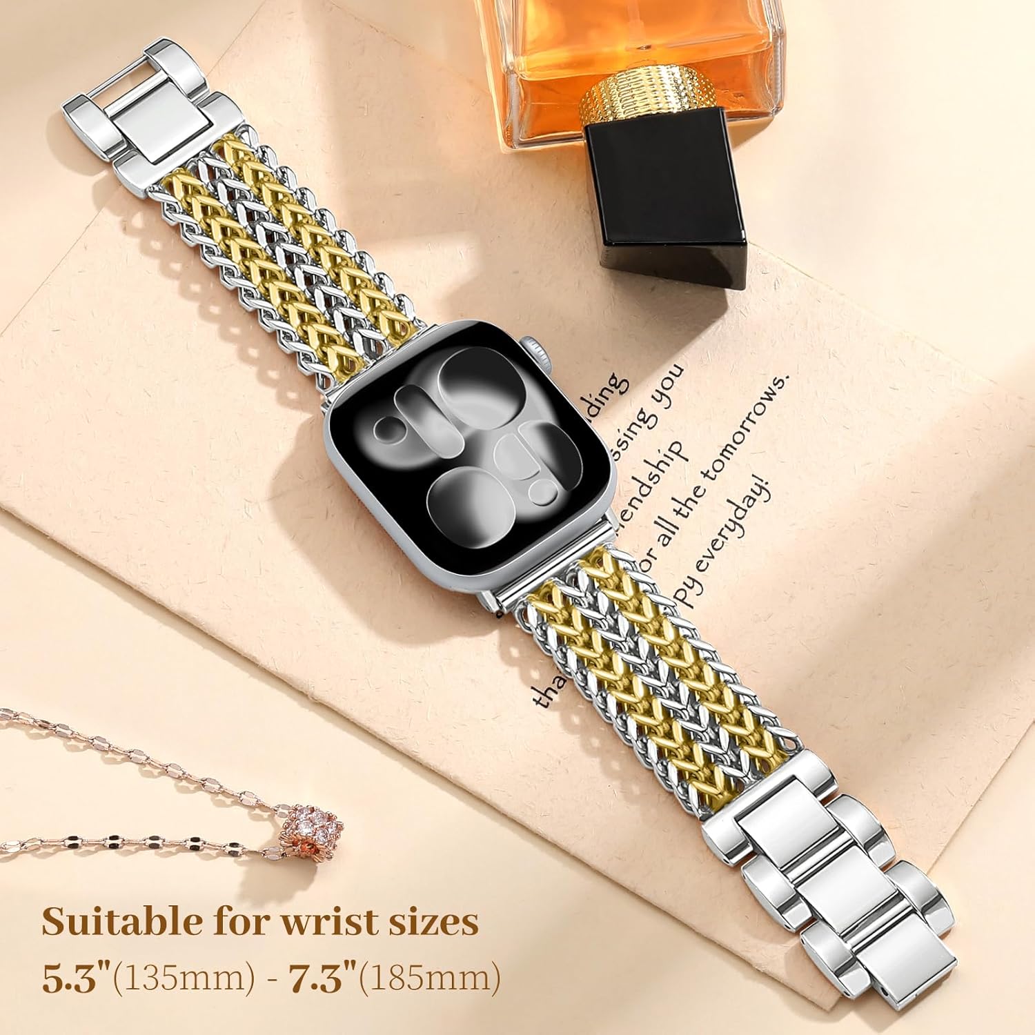 Metal Band Compatible with Apple Watch Bands for Women 40mm 41mm 42mm 38mm 44mm 45mm 46mm 49mm, Dressy Stainless Steel Link Bracelet, Designer Strap for iWatch Series 11/SE/10/9/8/7/6/5/4/3/2/1/Ultra - Image 8