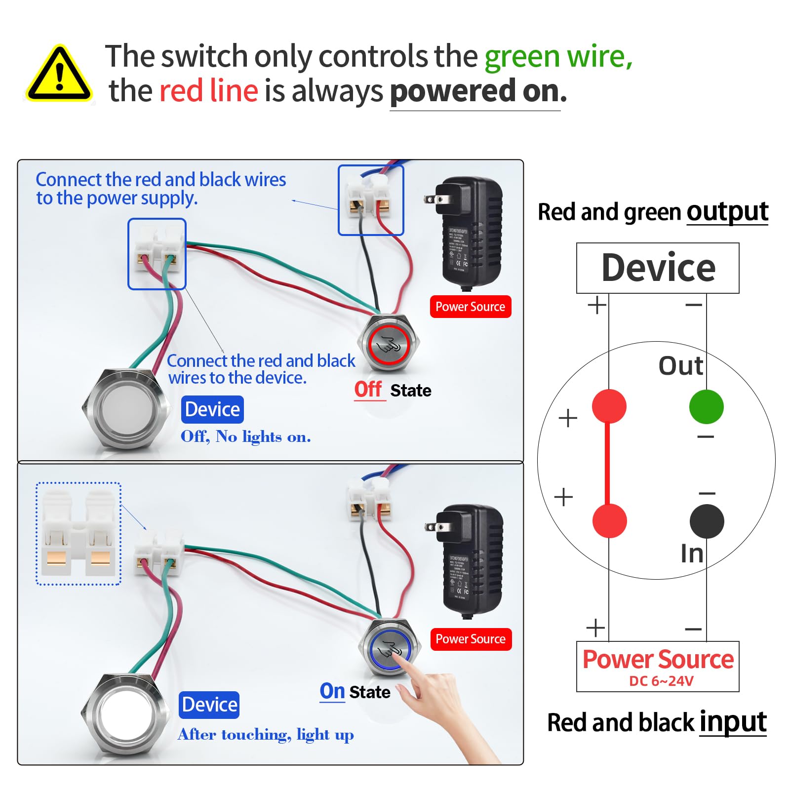 Snapklik.com : ZJWZJH Touch Switch, 5V 12V 24V DC, 16mm 5/8