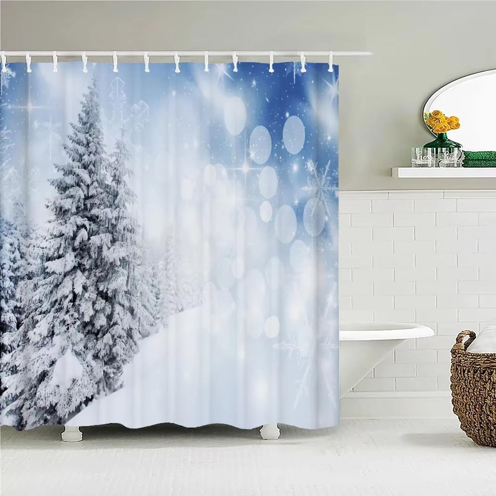 Rideau de douche de Noël 130x190 cm imperméable paysage de neige