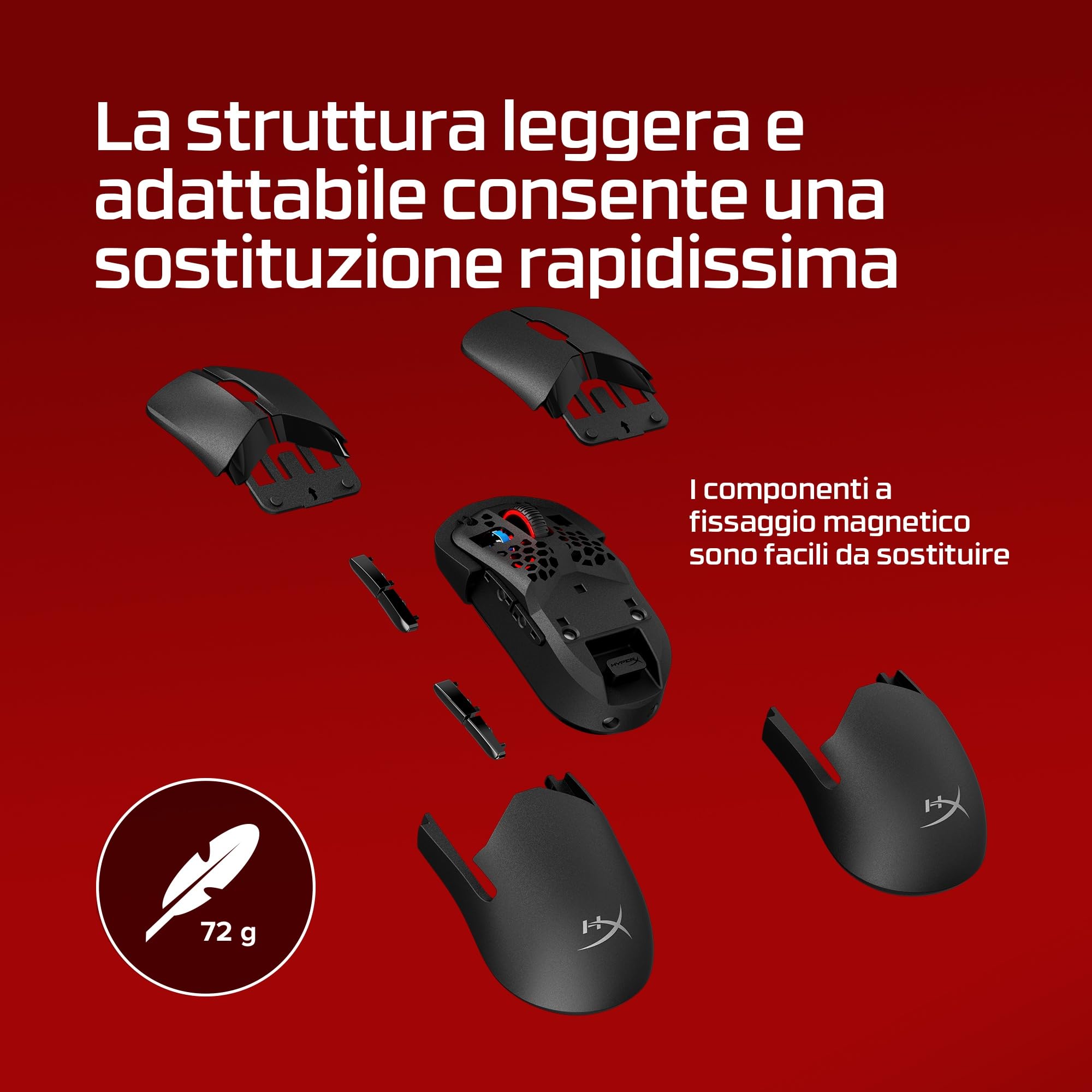 HyperX Pulsefire Saga Pro Wireless Gaming Mouse – 4K Wireless Polling, 2.4GHz e Bluetooth, design modulare con 16 regolazioni, durata della batteria 90h, 72g Ultraleggero, software NGENUITY, NVIDIA