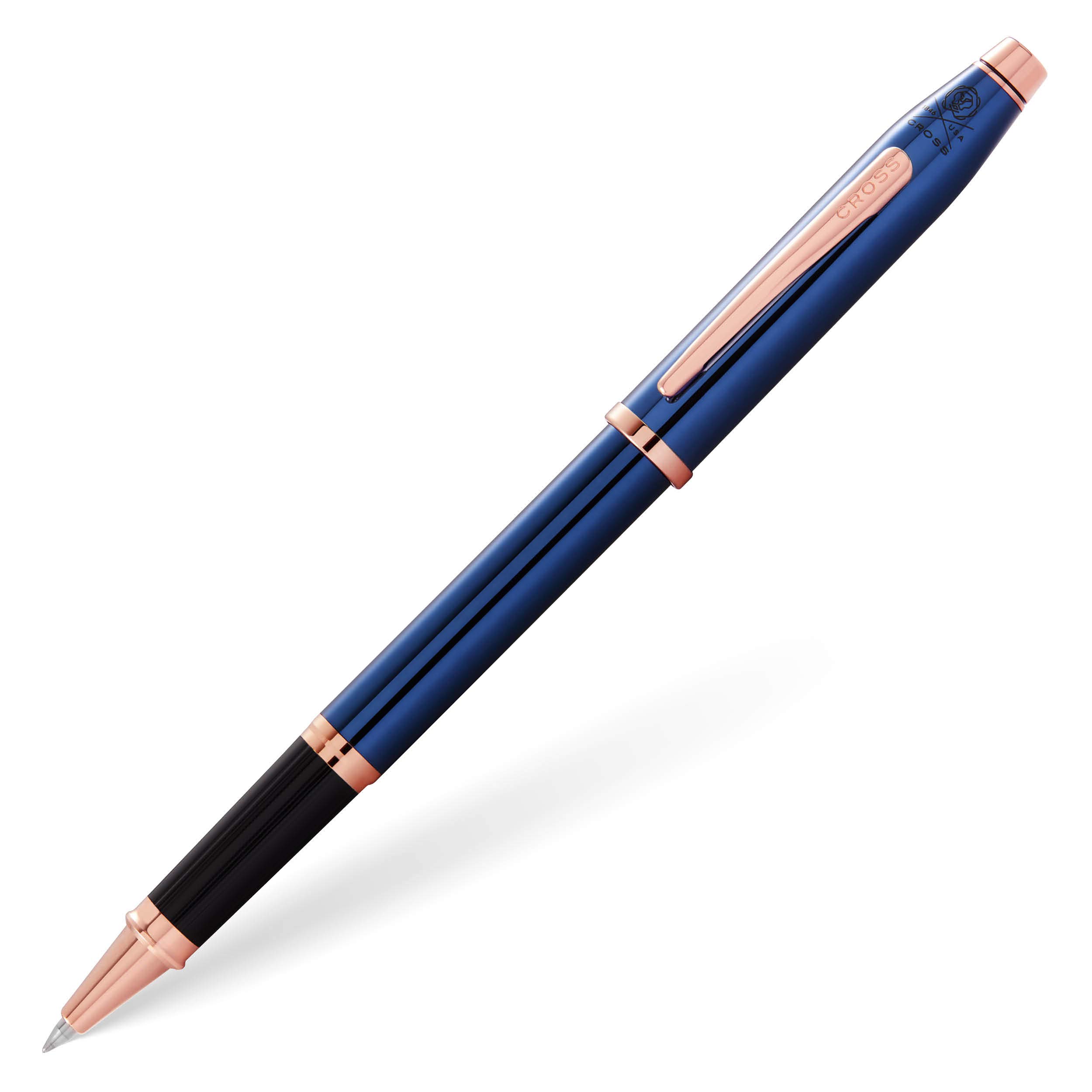 Cross Century II Translucent Cobalt Blue Lacquer With Rose Gold PVD Trims Rollerball Pen AT0085-138