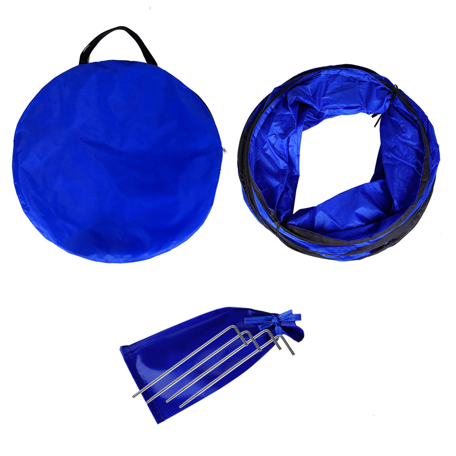 lionto Tunnel d’extérieur Robuste pour Grands & Petits Chiens, 200x40 cm, Tunnel de Jeu Pliable pour Enfants avec piquets, en matériau résistant, Tunnel d’agilité Stable avec Sac de Transport, Bleu