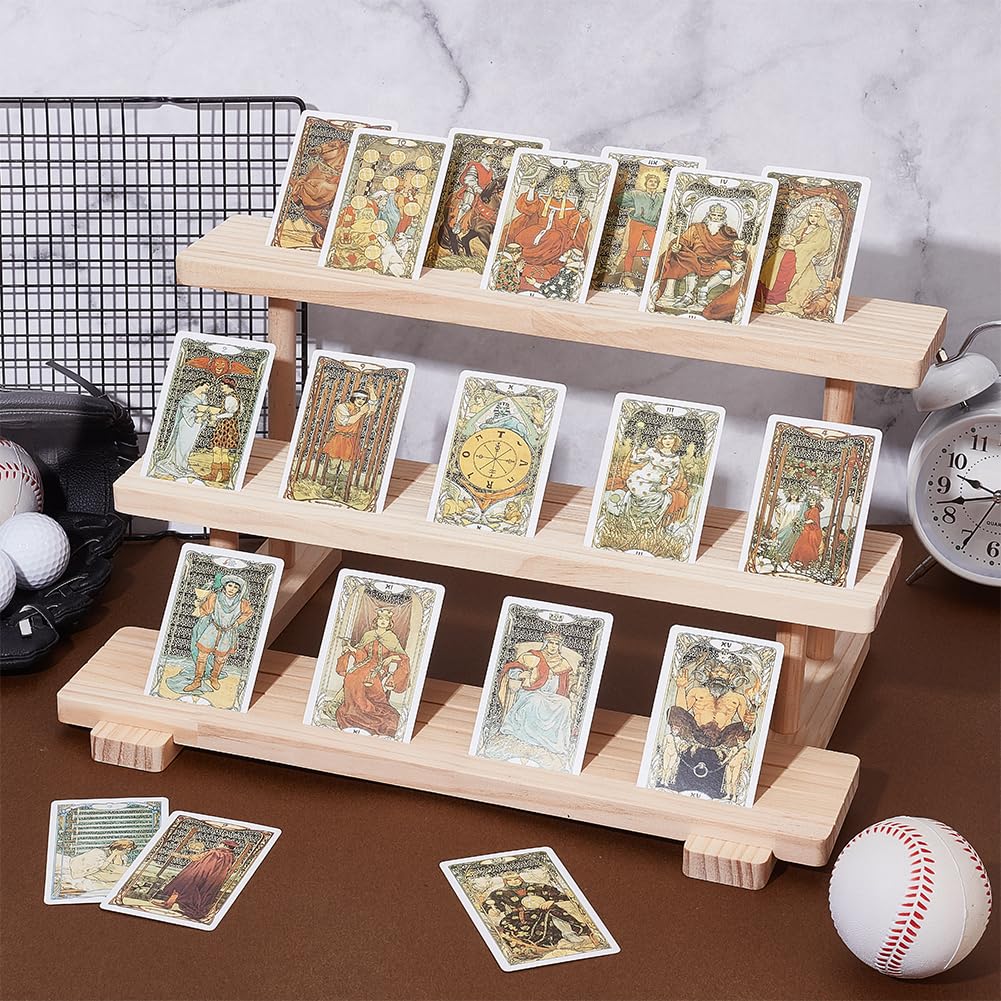 UNICRAFTALE 3-Tier Graded Card Display Stand for Psa Wooden Baseball Card Display Case Sports Trading Cards Holder Trading Card Shelf for Cards Game Collection 39.5x25x20.5cm - Image 2