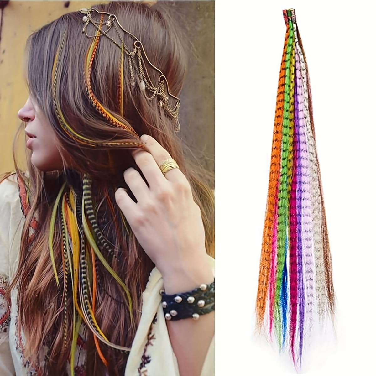 Extension Capelli Colorati Extension for capelli con piume vibranti a 10 ciocche - Kit di sintetiche for in colori, 16 pollici, misti(50set)