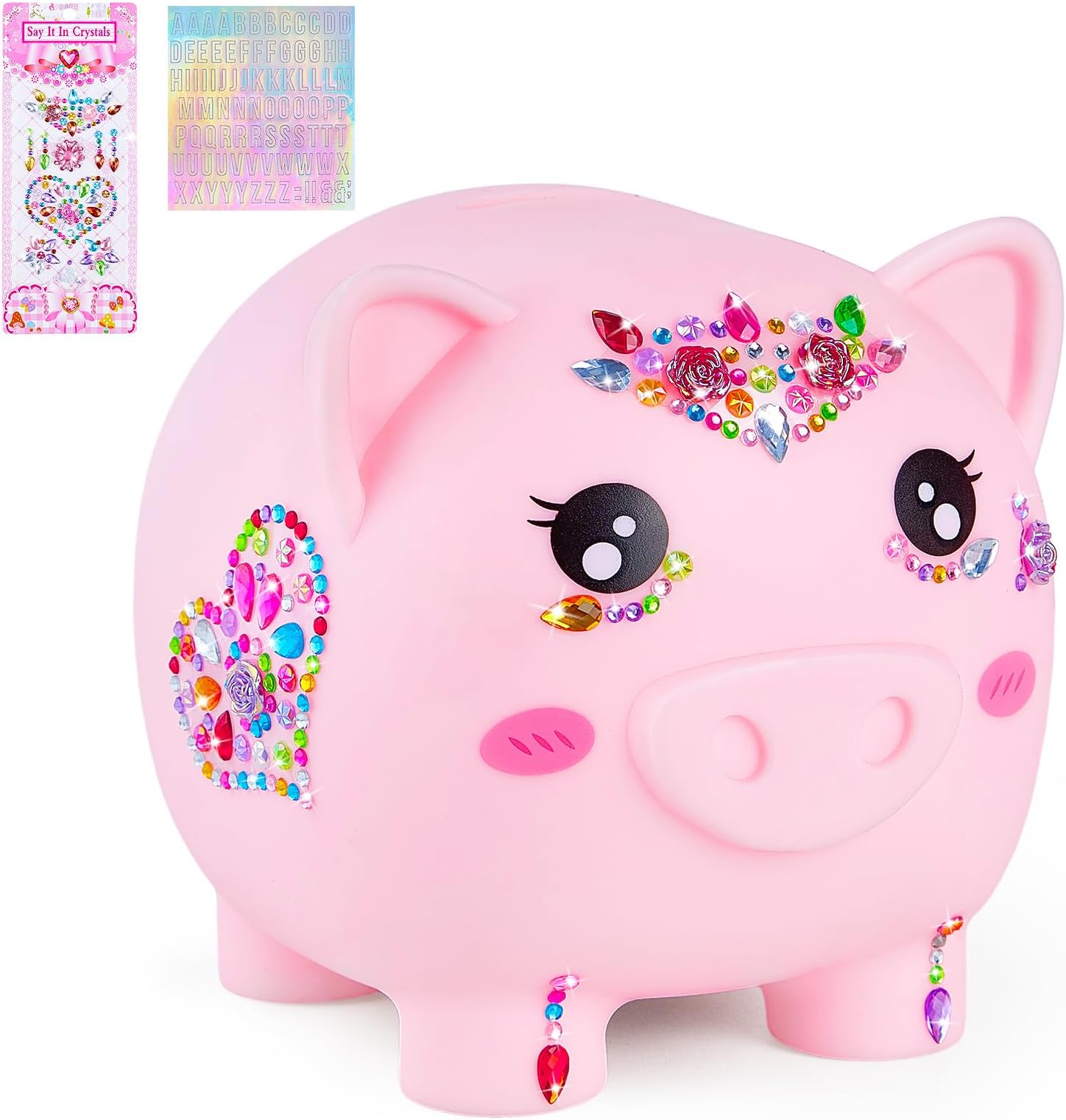 Piggy Bank Girls, Unbreakable Piggy Banks Large Money Coin Bank for Kids with DIY Stickers, for Birthday, Easter, Baby Shower, Pink