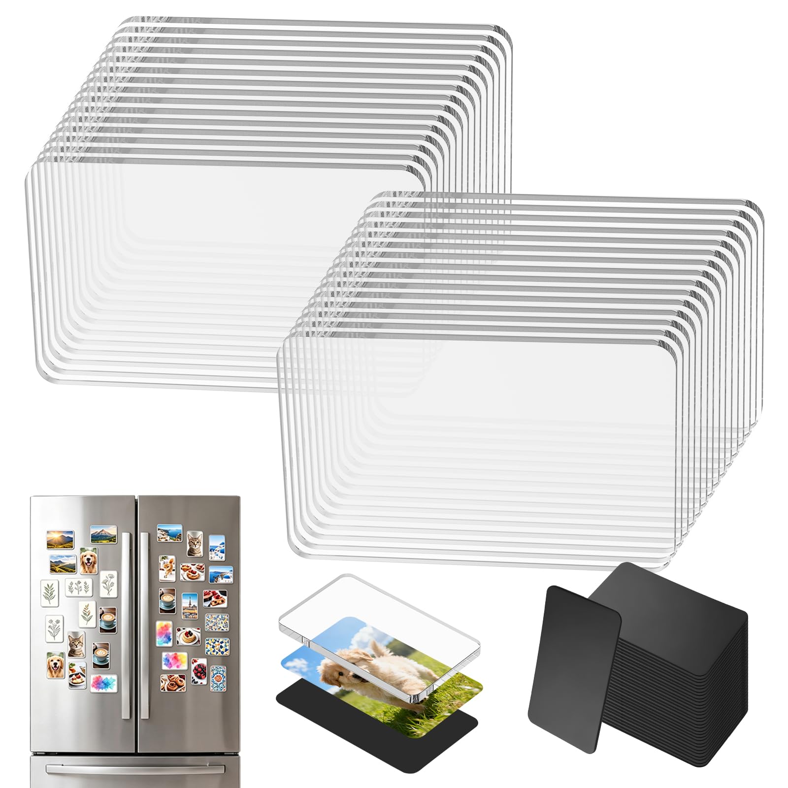 30Pcs Clear Acrylic DIY Fridge Magnet Set for Photo Craft,5x3cm