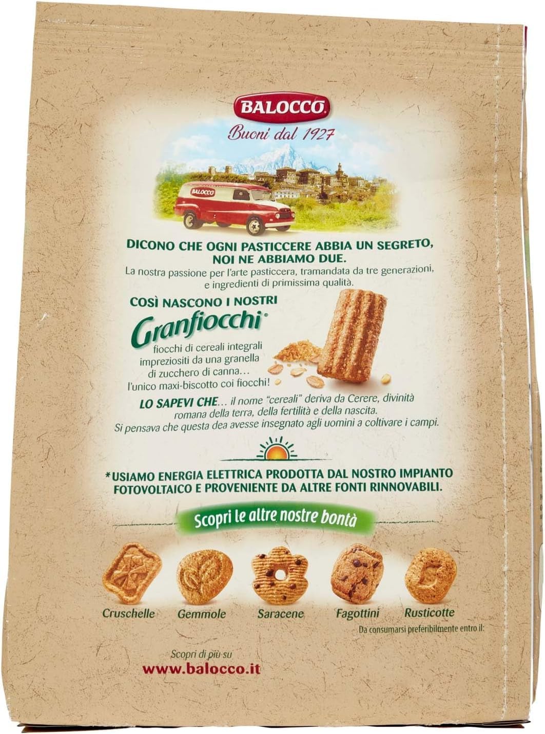 Balocco Granfiocchi Biscotti Integrali - Galletas integrales con cereales integrales y granos de azúcar moreno (3 x 700 g, 400 g)