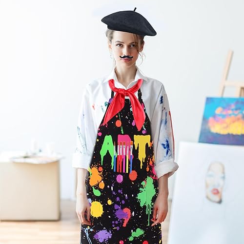 Miniatura 7 de Kyson Disfraz de artista para adultos, 8 piezas, pintor, Halloween, vestido con boina, delantal, paleta, pinceles, aretes, bandana y barba