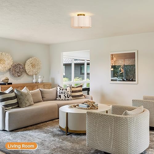 Miniatura 4 de Modern Flush Mount Ceiling Light,3-Light Nursery Light Fixture with Petal-Type White Fabric Shade,12.6 Farmhouse Drum Ceiling Light Fixture for