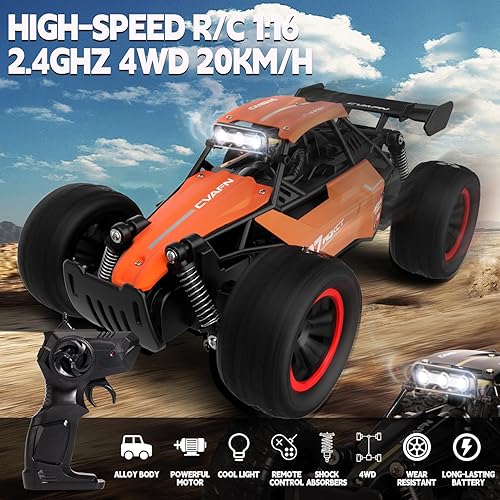 Miniatura 2 de Camión monstruo a control remoto 116, automóvil RC con carcasa de metal de 2.4 GHz con modos de deriva y escalada, automóvil RC todo terreno rápido