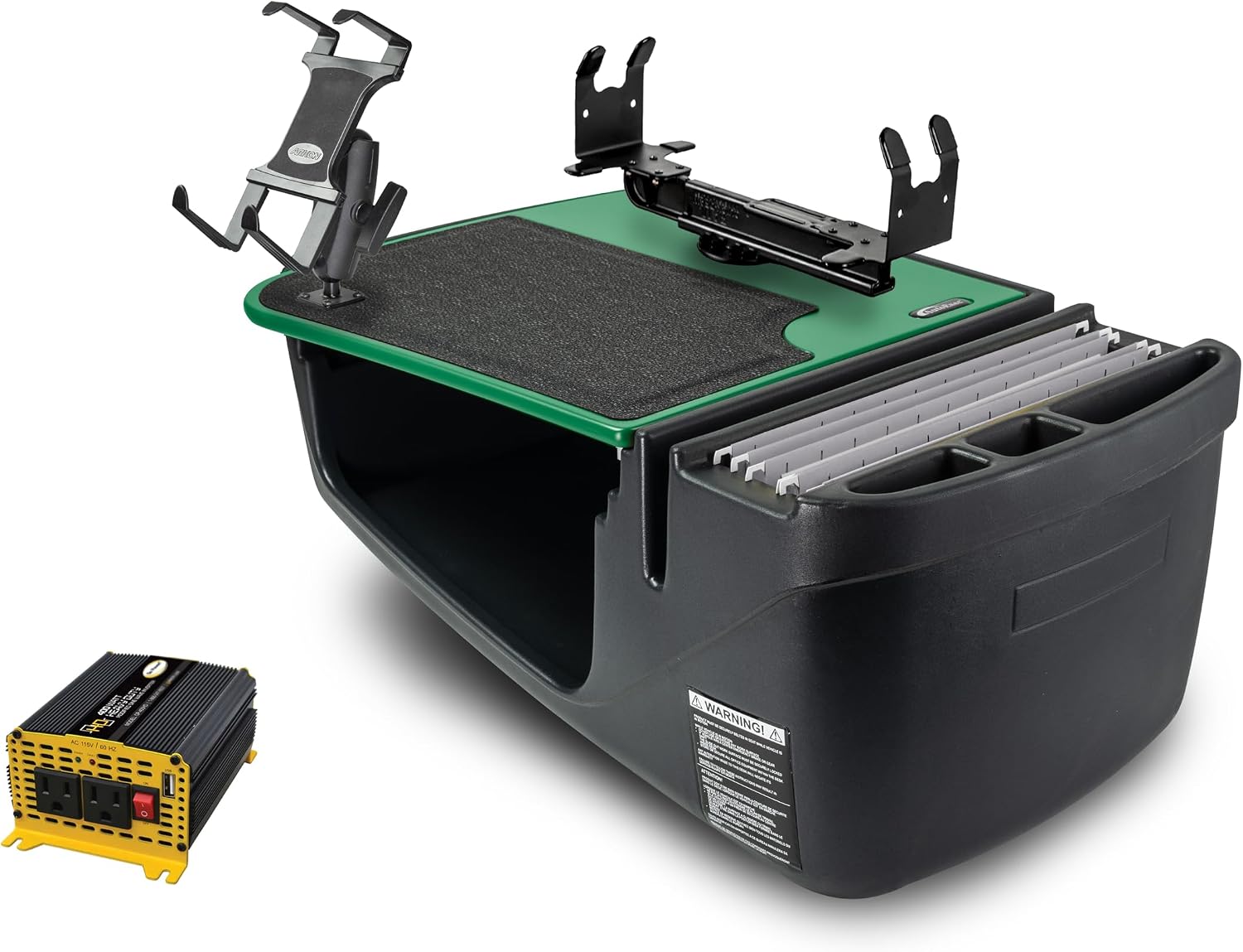 AutoExec Efficiency GripMaster Car Desk for Your Vehicle Workstation and Mobile Office, Caribbean, with 400 watt Power Inverter, Printer Stand and Tablet Mount