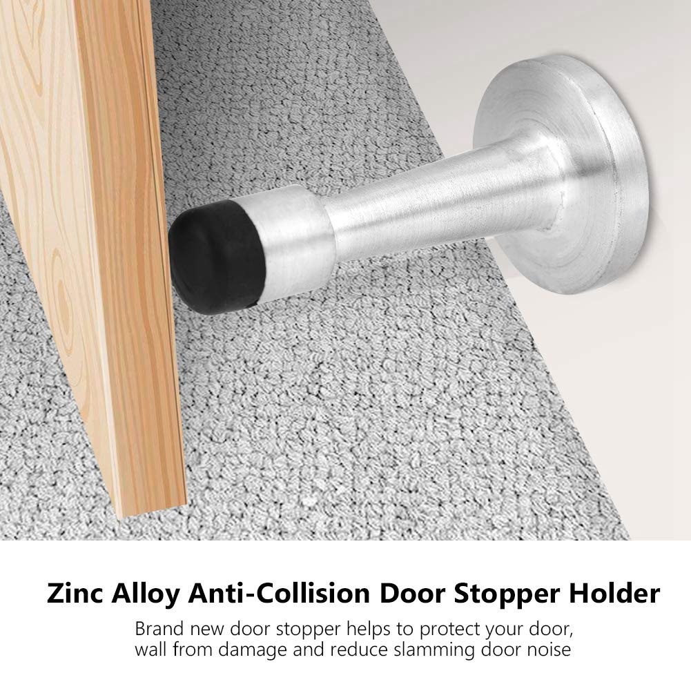 Zinc Alloy Door Stop Rubber Anti collision Bracket, Zinc Alloy Rubber Door Stop Holder, Anti collision Door Holder (Brushed alloy door top, small)