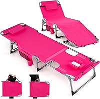 Vista 12 de GYMAX Silla bronceadora, silla de playa de 330 libras con orificio para el brazo facial y correa para el hombro de mano, silla plegable para tomar