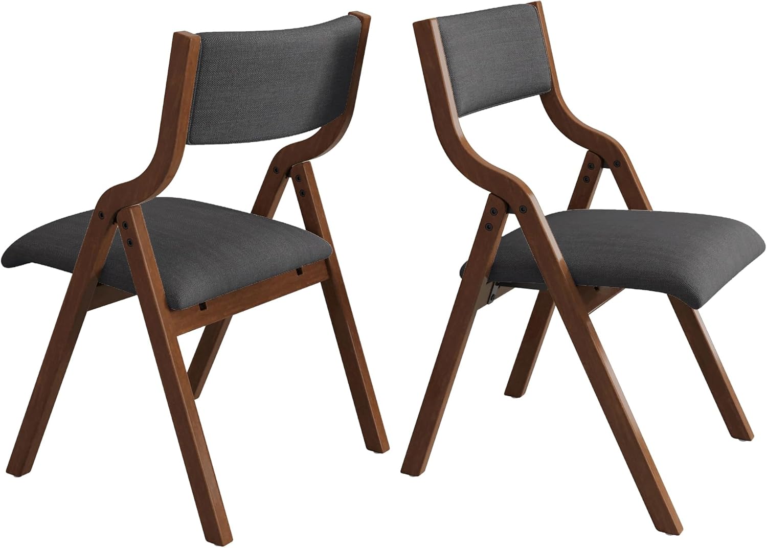 Ball & Cast Upholstered Folding Chairs Set of 2,with Ergonomically Designed Back and Solid Wood Frame,Portable Activity Meeting Chair, for Dining Room,Outdoor Events,No Assembly Required,Grey+Walnut