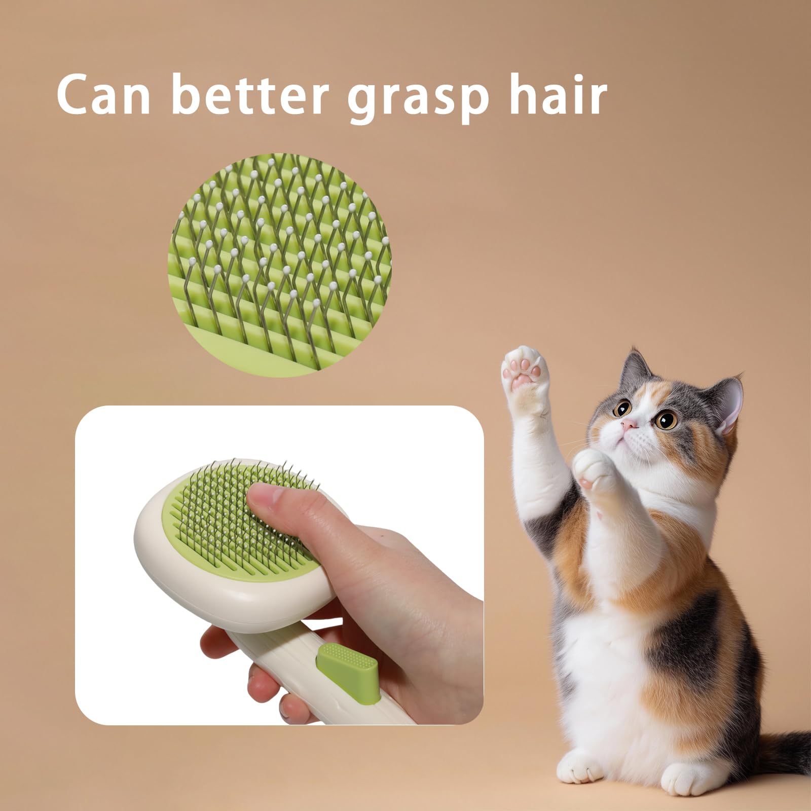 Anphly Pet Massage Comb, Knot Opening Comb, Self-Cleaning, Cat And Dog Universal, One Click Hair Removal,Pet Supplies Hair Remover Tool, White Green - Persimmon Style, 1 piece, 1 sale 2