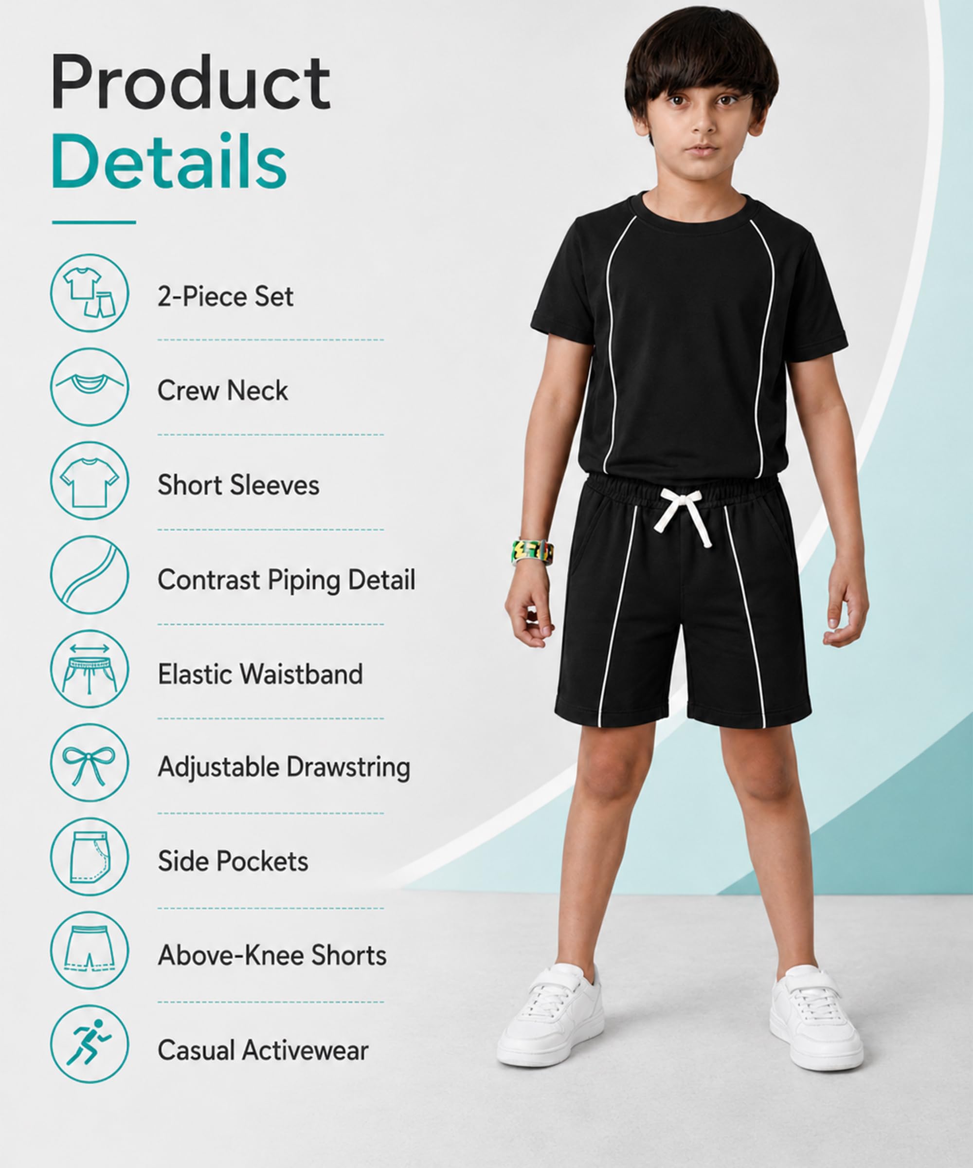 KYDA KIDS Chłopcy, 100% czysta bawełna, jednokolorowa, oversize, koszulka i szorty z krótkim rękawem, zestaw (1 sztuka)