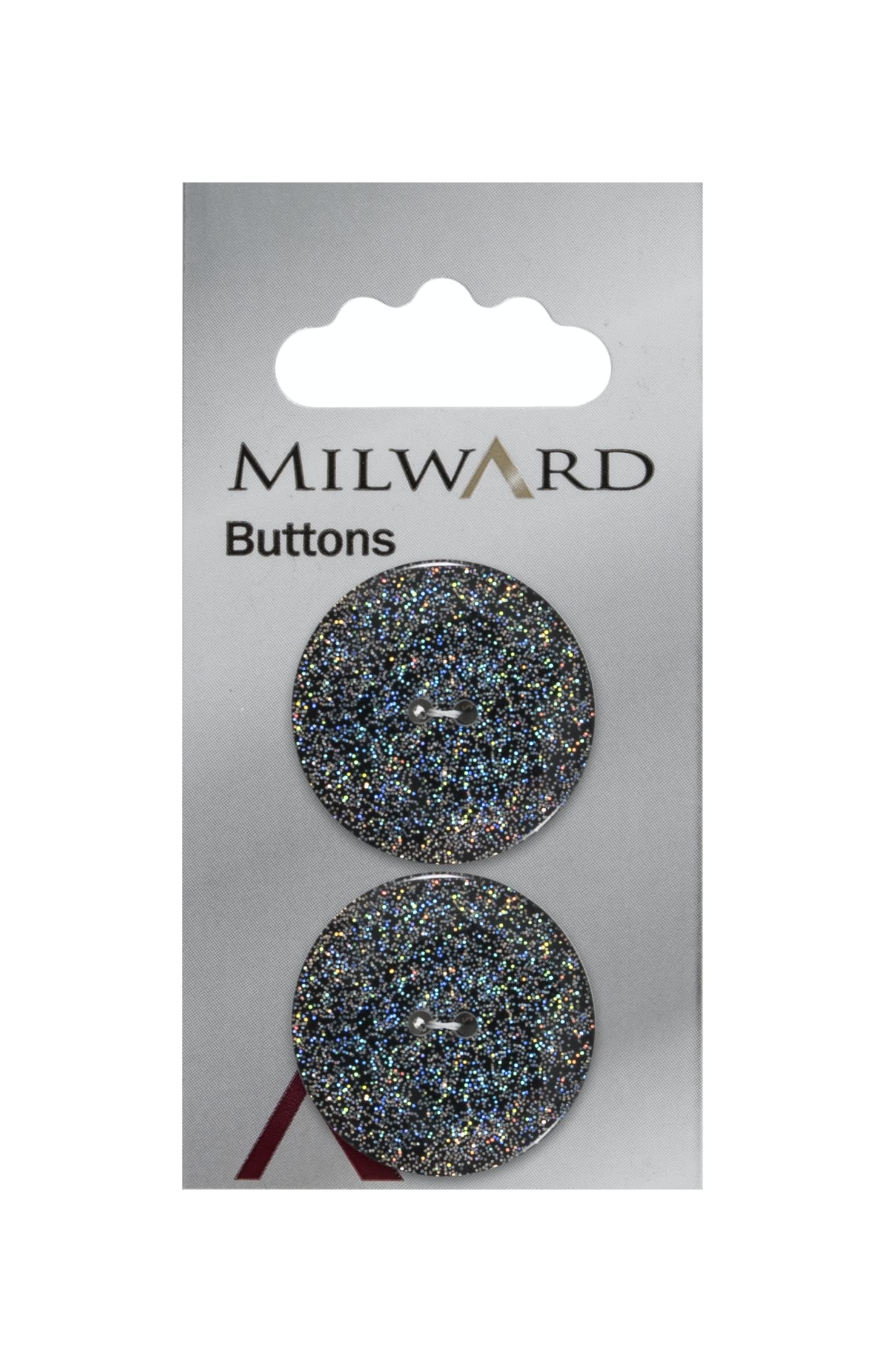 Milward 27.5 mm 2-Piece Glitter Effect Flat Polyester Buttons, Black