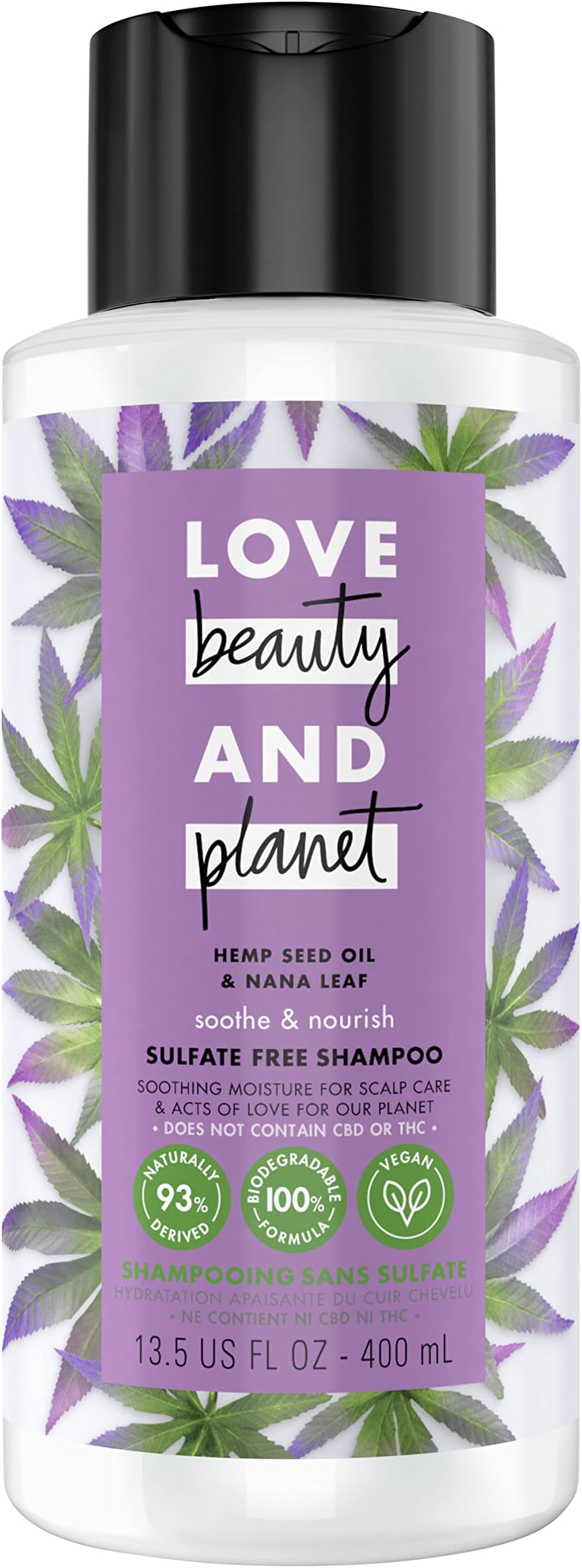 100% Biodegradable Shampoo Soothe & Nourish Dry Scalp Hemp Seed Oil & Nana Leaf Sulfate-free, Silicone-free, Cruelty-free, Vegan Shampoo 13.5 oz