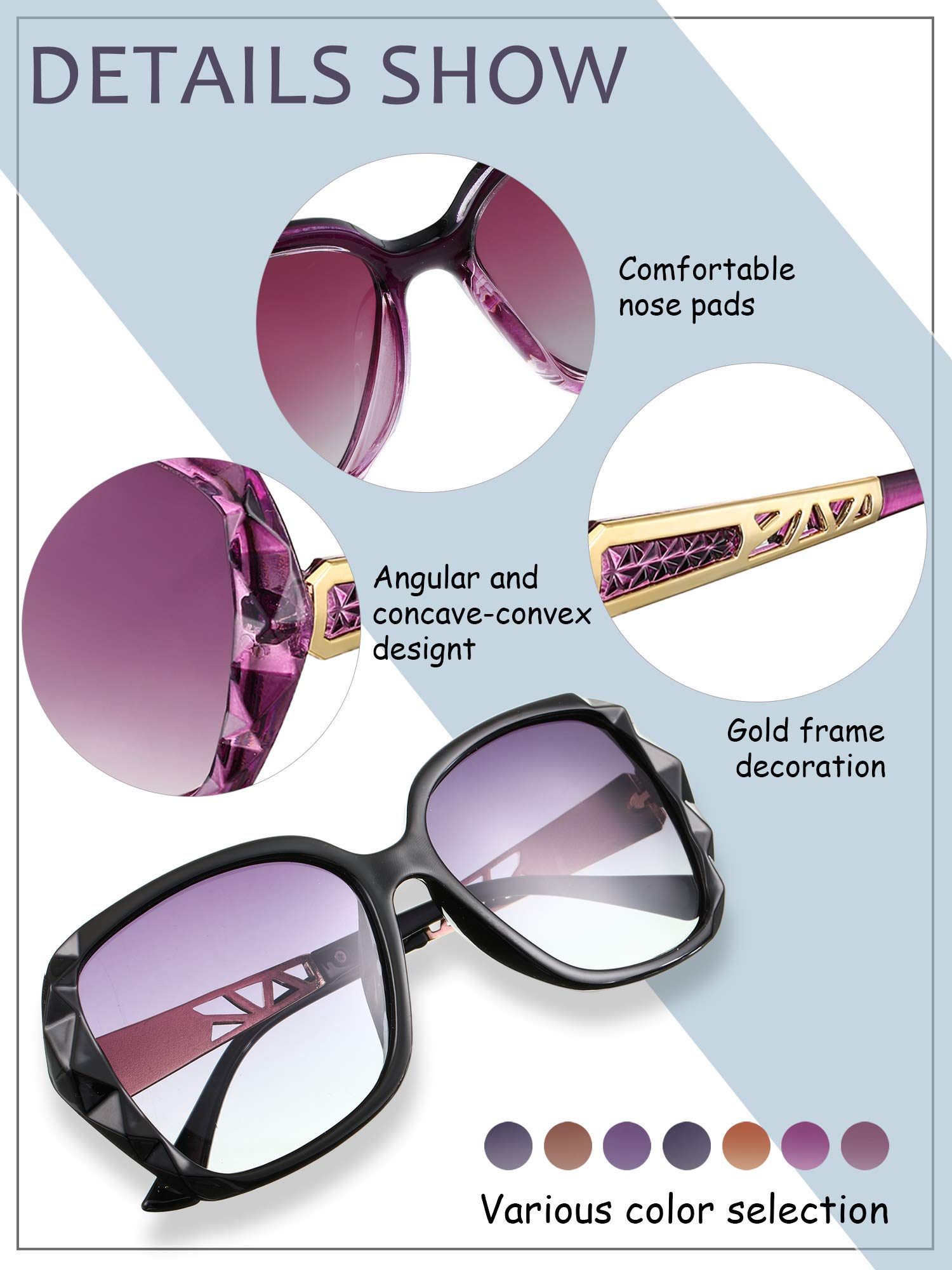 7 pares de lentes de sol de gran tamaño para mujer, montura brillante, gafas de sol clásicas polarizadas cuadradas, Color elegante. 2