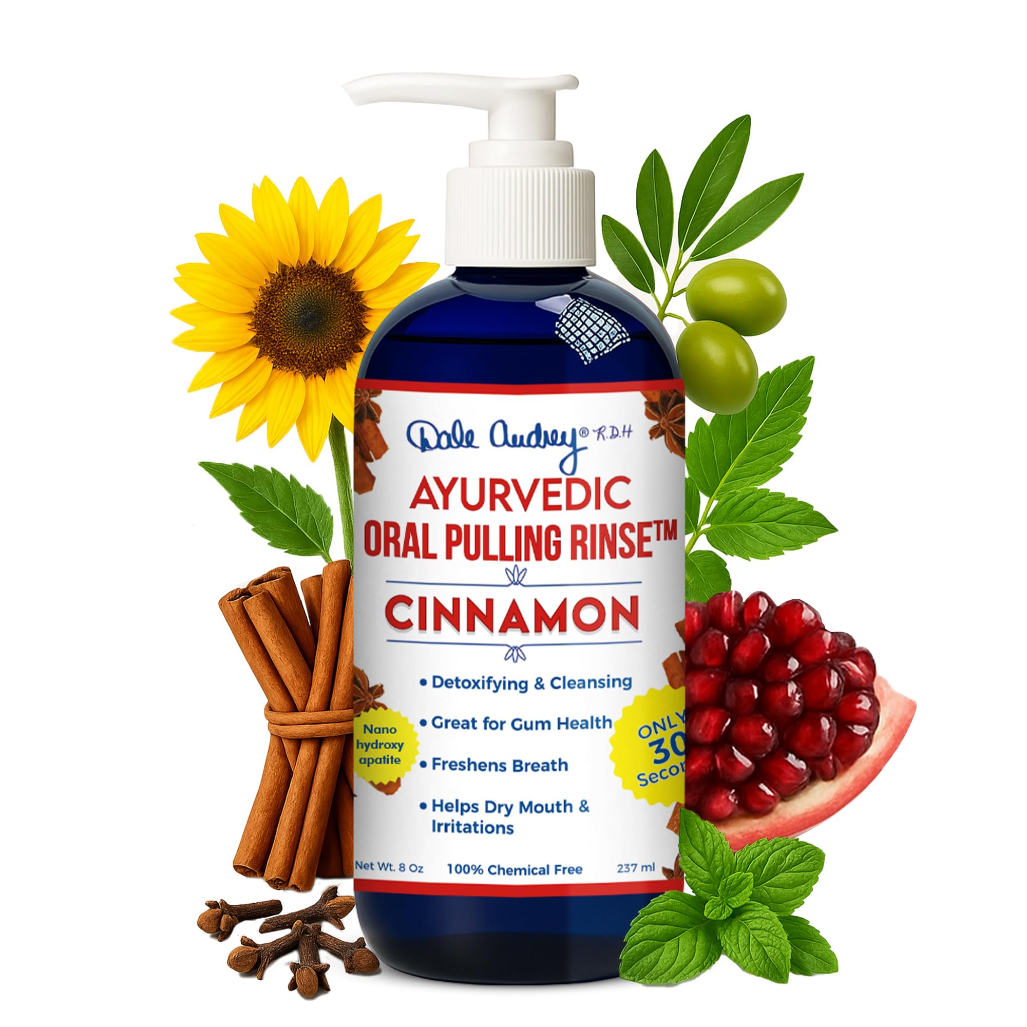 Dale Audrey Ayurvedic Nano Hydroxyapatite Oil Pulling for Teeth and Gums | Cinnamon Flavored Organic Oral Rinse Mouthwash for Bad Breath | Essential Oils for Teeth Whitening & Fresh Breath | (8 oz)