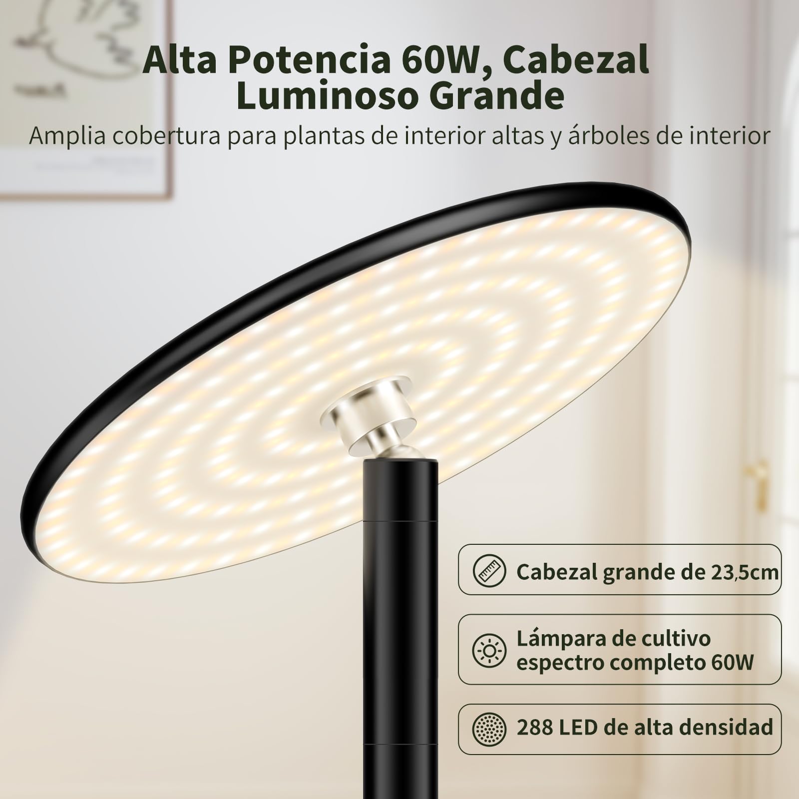 Luz para Plantas Interior 60W, Lámpara de Crecimiento LED Espectro Completo de Pie, Altura Ajustable 216 cm, Regulable 2300–6500K, Temporizador 4/8/12H y Mando, para Plantas Grandes