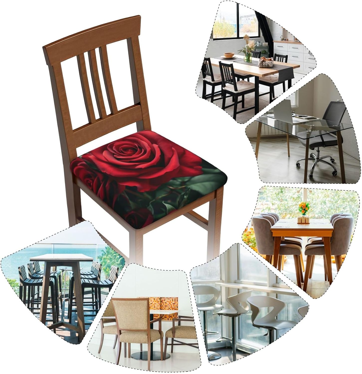 Red Rose Print Square Cushion Covers 6 Pcs Set Elastic Non-Slip Seat Cushion Slipcovers Pet Furniture Protectors for Chair, Sofa