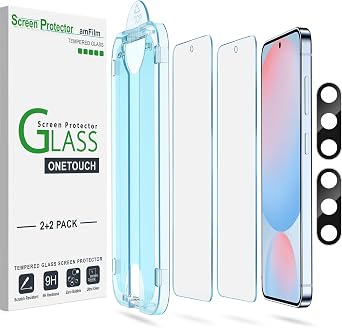 amFilm OneTouch for Samsung Galaxy S24 FE Screen Protector Tempered Glass | Auto-Alignment, 30s Install, Bubble Free, Scratch & Drop Protection, HD Clear, Camera Lens Protector, 2+2 Pack S24FE-6.7