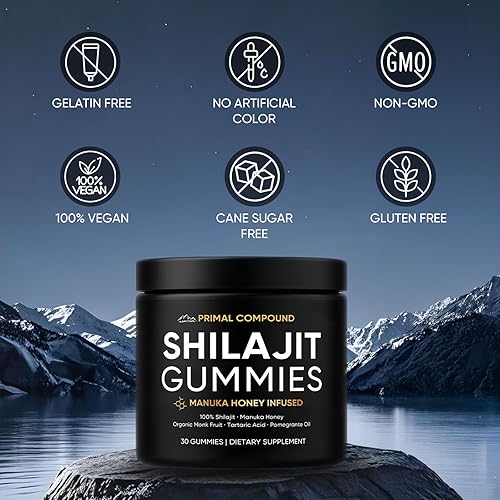 Miniatura 5 de Primal Compound Shilajit - Gomitas para hombres, con shilajit del Himalaya, miel de manuka, fruta de monje orgánica y ácido fúlvico, 30 gomitas
