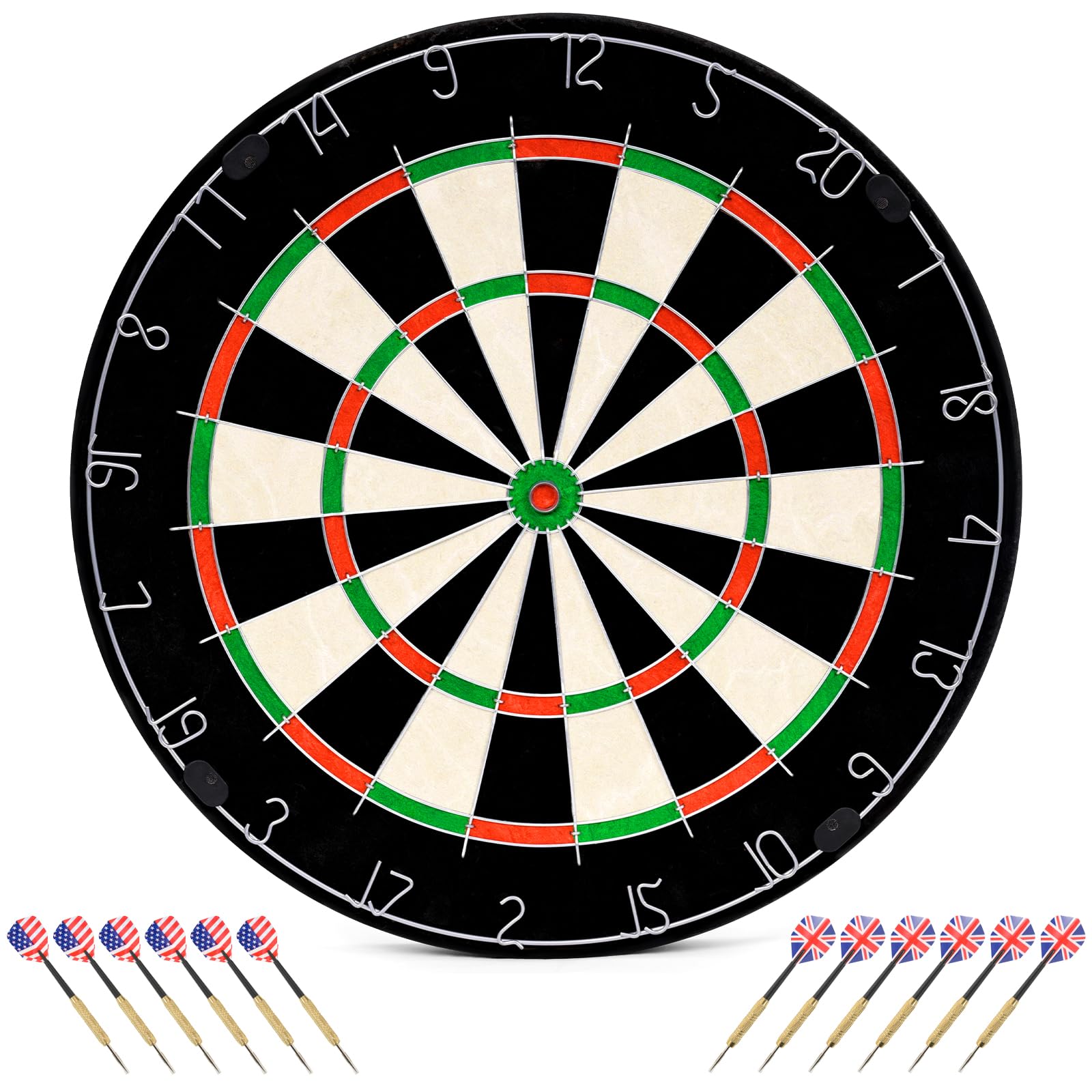 Dartscheibe mit Pfeilen, 18 Zoll Steeldart Set mit 12 Dartpfeilen, klassisches Dartboard mit drehbarem Zahlenring für Erwachsene, Anfänger, Zuhause, Bar und Training