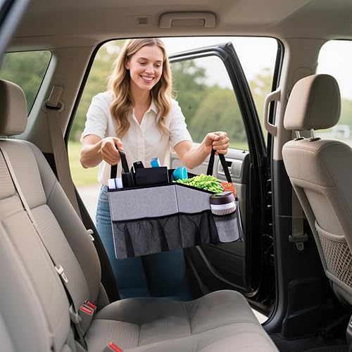 Miniatura 6 de Smof Organizador de asiento de automóvil, organizador de asiento delantero y trasero para niños, almacenamiento plegable para asiento trasero con