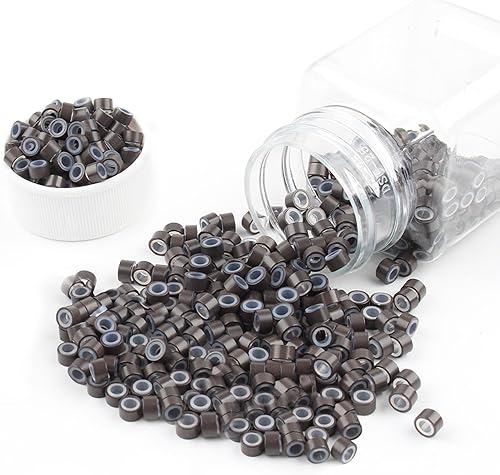 Miniatura 10 de Sixstarhair Cuentas de micro anillos forradas de silicona de 0.197 pulgadas para extensiones de cabello, extensiones de cabello con punta en I Tip