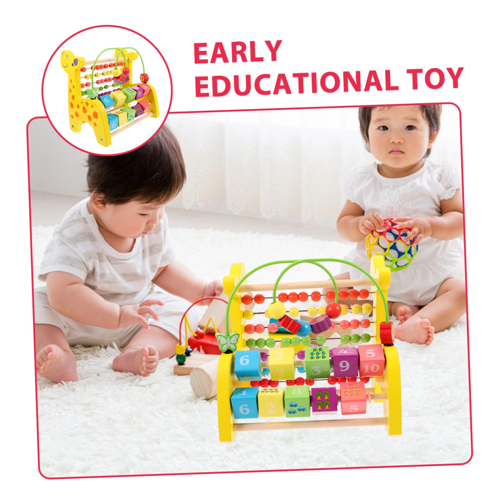 BESTonZON Abaco Giocattolo Giraffa in Legno per Ragazzo Ragazza, 1 Pz | Strumento Didattico per Contare, Riconoscimento di Numeri, Figure e Colori, per Ragazzo Ragazza