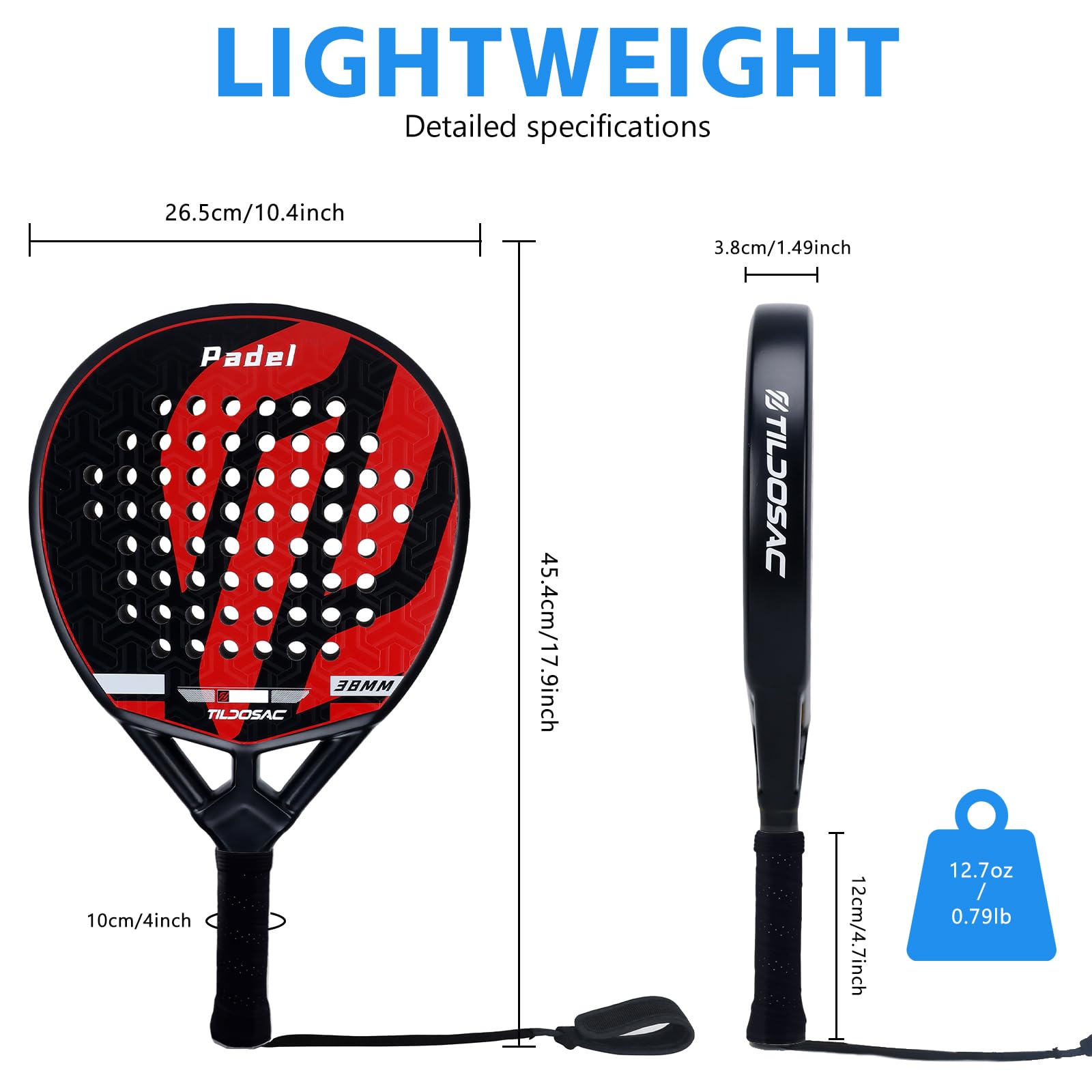 TILDOSAC Pala de pádel para adultos de fibra de carbono y vidrio con núcleo de espuma EVA flexible, raquetas de remo en forma de lágrima para principiantes, jugadores avanzados intermedios, funda de