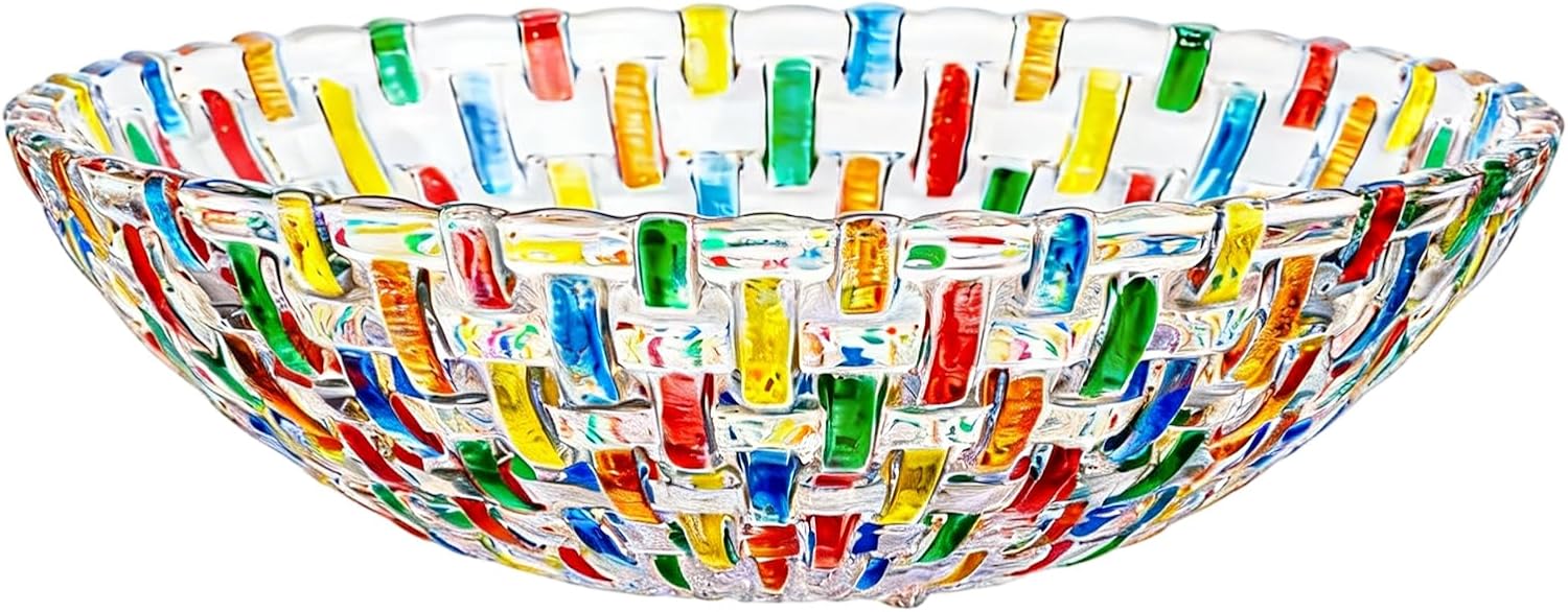 Hand Painted Colorful Woven Glass Crystal Fruit Bowl Decorative Glass Serving Bowl Home Decors for Table Centerpieces Candy Cake Plates