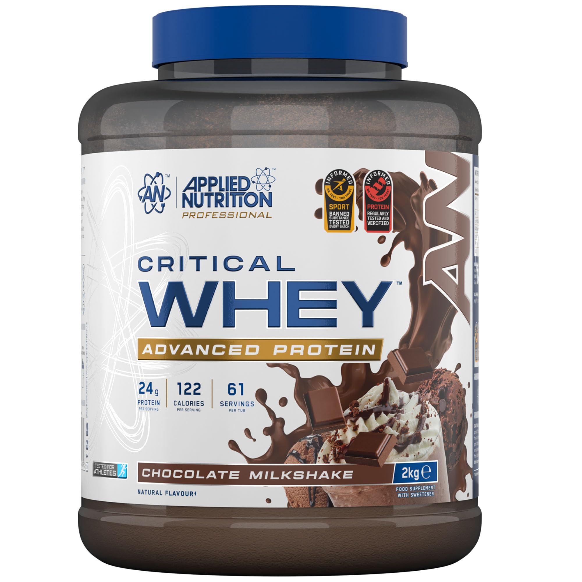 Applied Nutrition Critical Whey Protein Powder – 24g Protein per Serving, High Protein Powder, Protein Shake with BCAAs & Glutamine – Muscle Growth & Recovery (2Kg - 61 Servings) (Chocolate Milkshake)