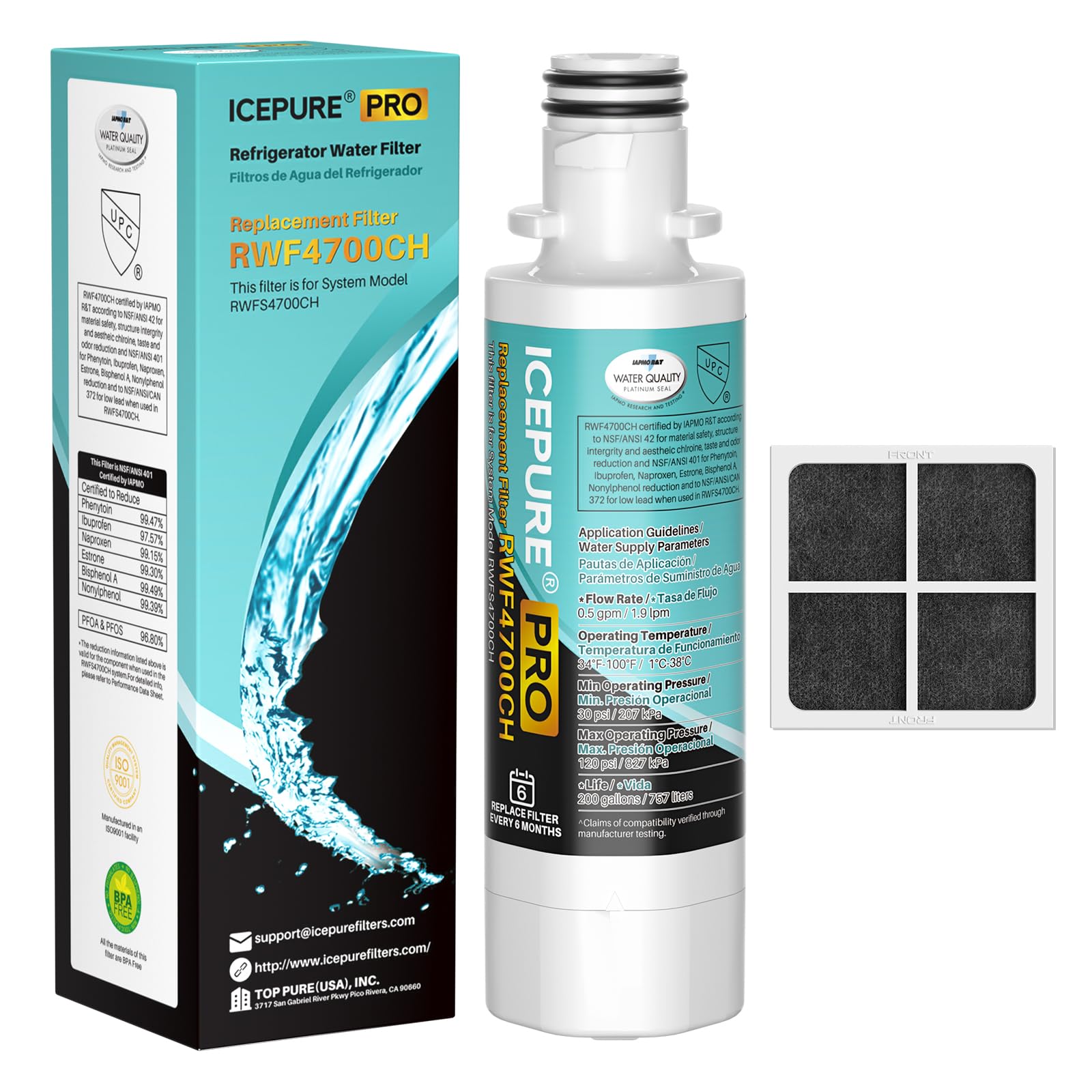 ICEPURE PRO ADQ74793501 NSF/ANSI 401 NSF/ANSI 42Certified Replacement LT1000P, Kenmore Elite 9980, ADQ747935 LT1000PC MDJ64844601 ADQ74793502 Refrigerator Water and LT120F Air Filter, 1Combo