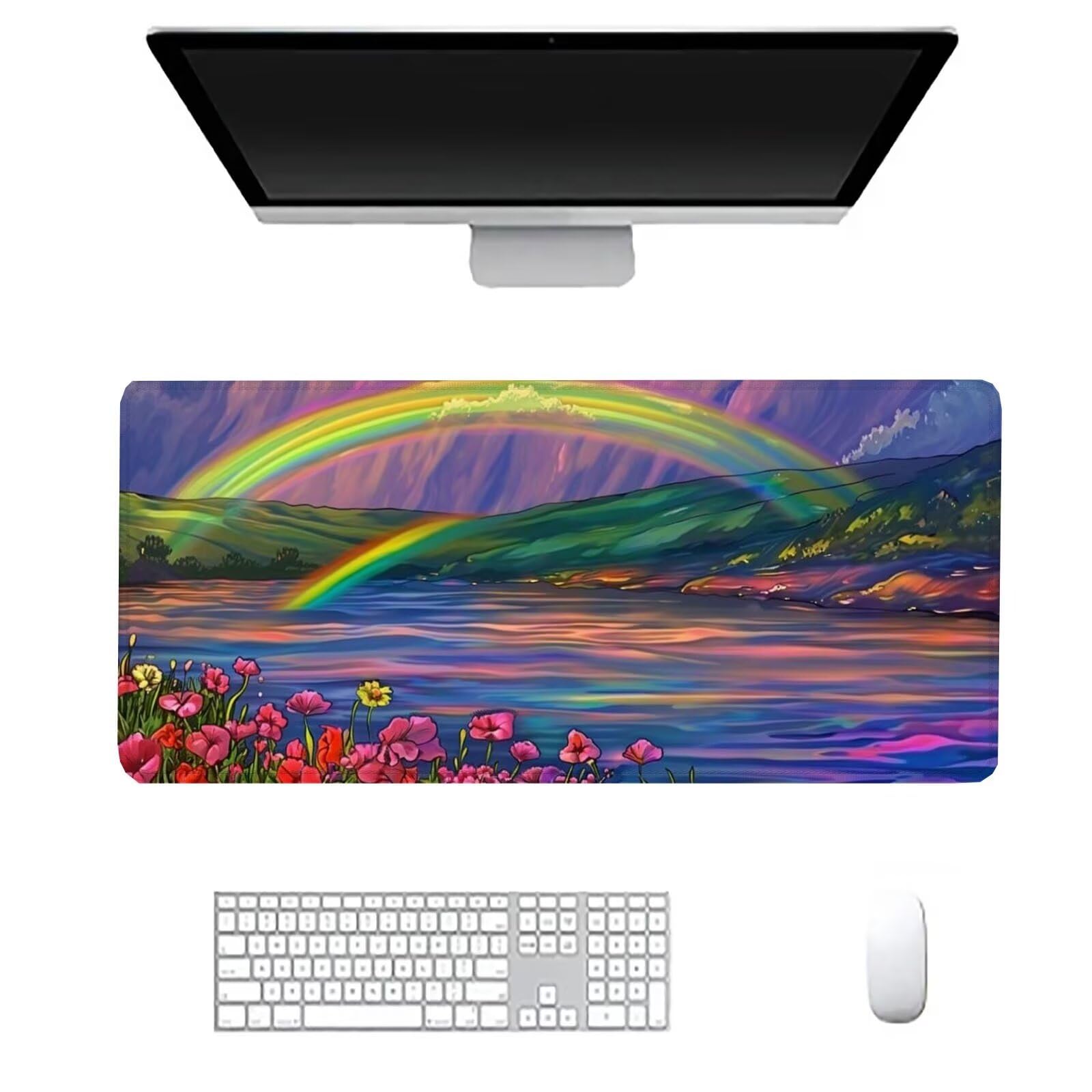 Tęczowa podkładka pod mysz duża podkładka na biurko dla graczy kwiaty XXL podkładka pod mysz 1600 x 800 x 3 mm niestandardowa podkładka pod mysz, ochraniacz na biurko na biurko do domu dekoracja