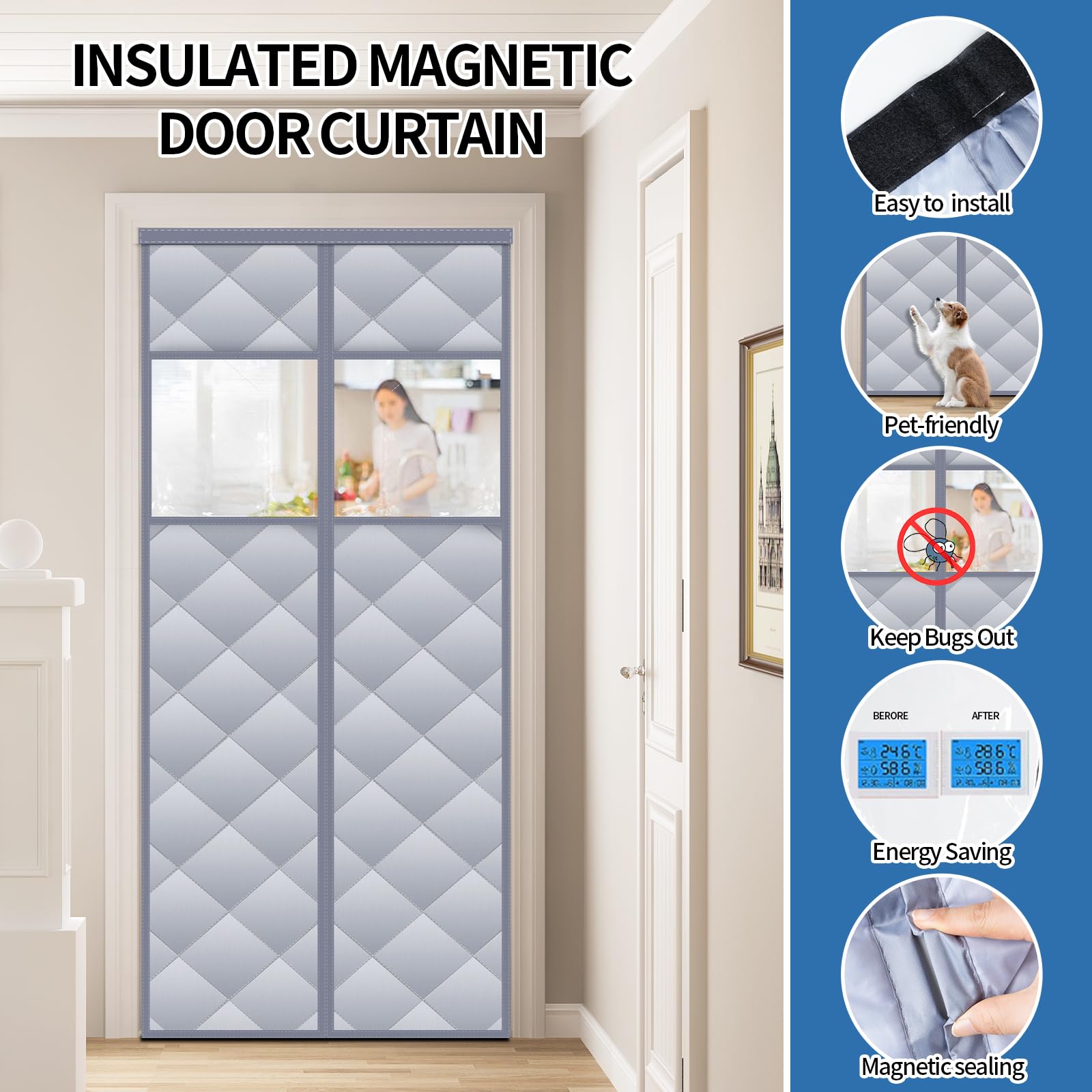 Magnetischer Türvorhang Mit Isolierung – Hält Wind Draußen, Wärme Drin, Mit Sichtfenstern Für Garage, Haustür & Mehr
