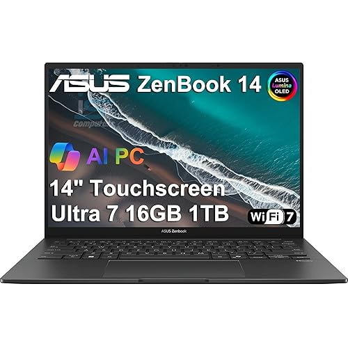 ASUS Zenbook 14 OLED Touchscreen AI PC Laptop,14" FHD+, Intel Ultra 7 255H, 16GB DDR5, 1TB SSD,16-Core (> i9-13900H), Backlit, 2x Thunderbolt 4, Wi-Fi 7, IR Webcam, 18-Hr Battery, Win 11 Pro, UX3405