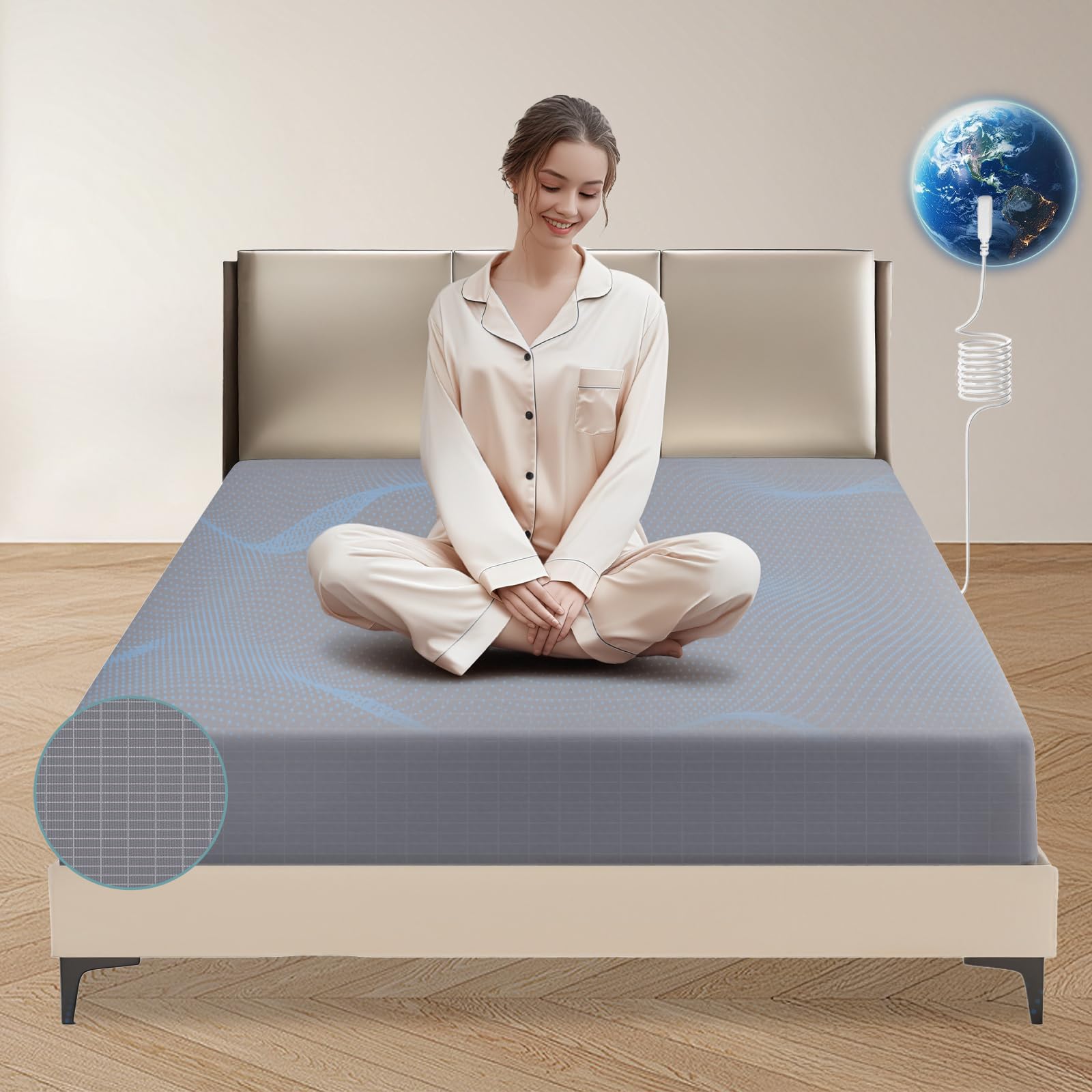 Grounding Sheets Twin, Grounding Sheet, Silver Fiber,Grounded Bed Sheet Kit,Deep Pocket Grounded Bed Sheet,Well Bedding for Better Sleep & Wellness(Gray,Twin)