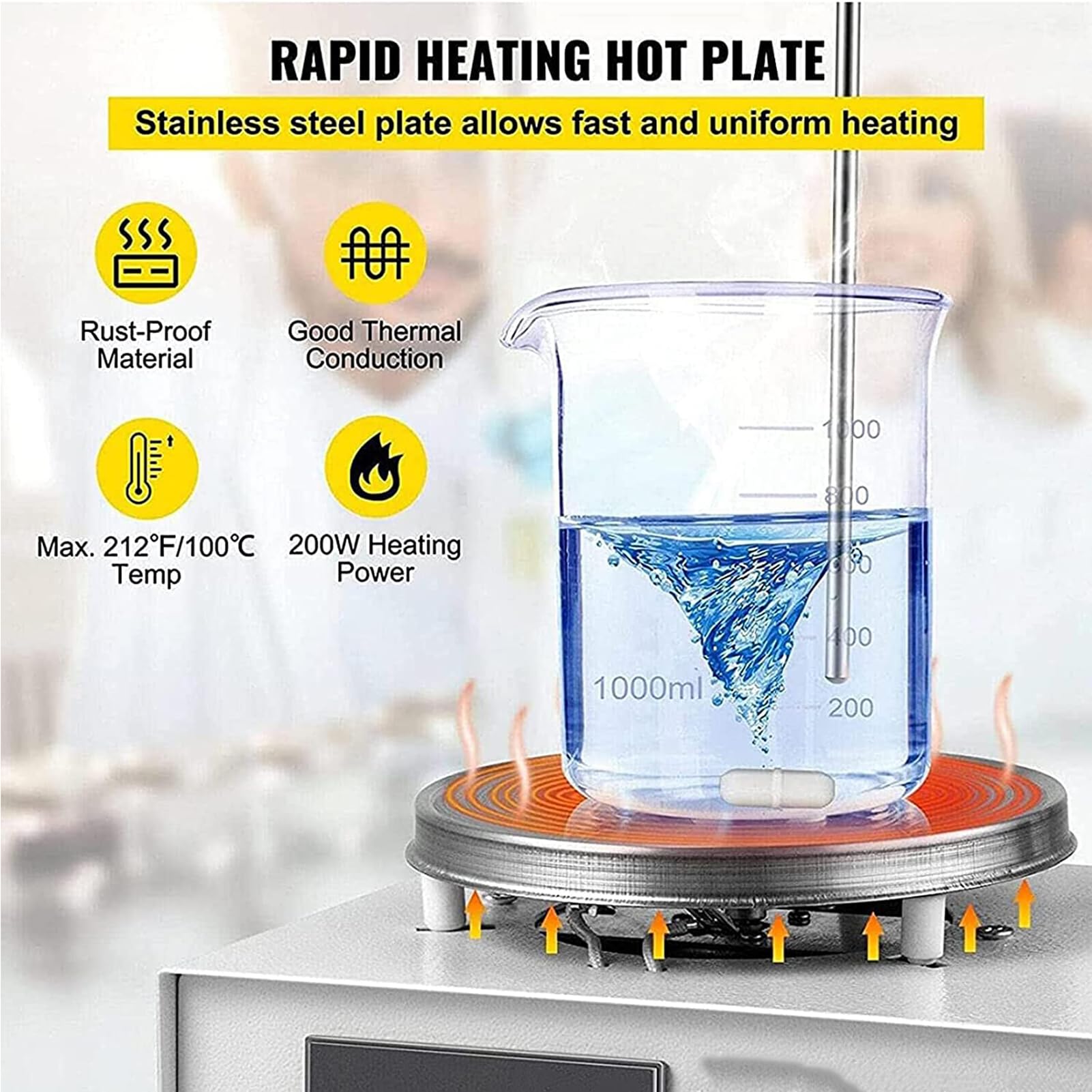 Vistirador De Calefacción Eléctrica Placa Caliente, Agitador Magnético con Pantalla Digital LED, Placa De Calentamiento De Laboratorio De 2000 RPM, Regulación De Velocidad Sin Pasos