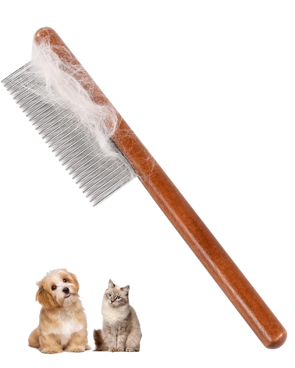 WeoDeaeo Cat comb, Solid Wooden Pet Comb with Stainless