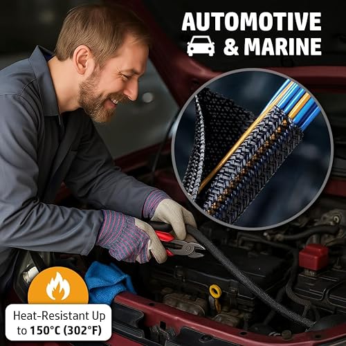 Miniatura 4 de MGI SpeedWare Telar de alambre trenzado de manga dividida para arnés automotriz de alta temperatura y gestión de cables para el hogar, 10 pies (12